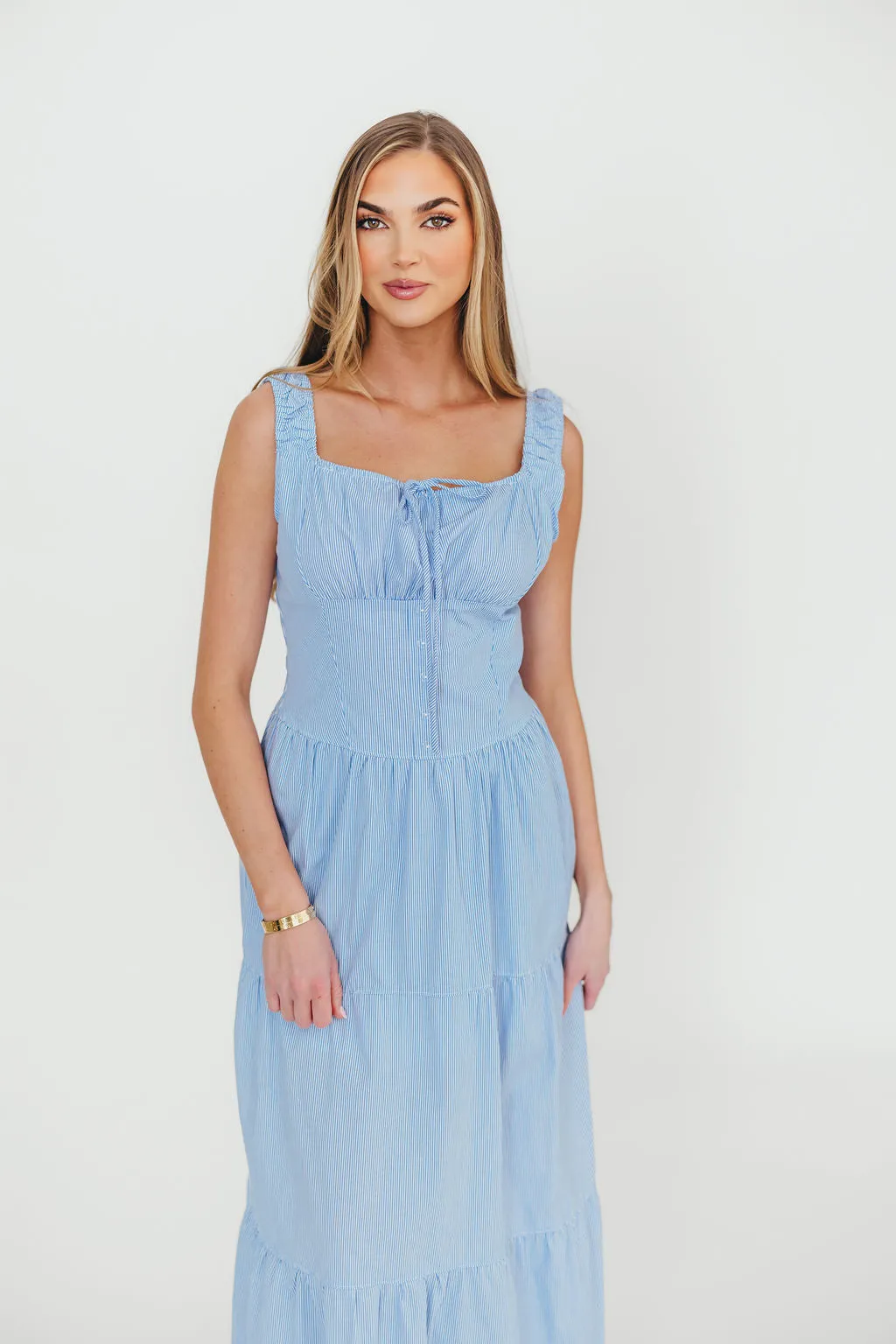 Katie 100% Cotton Maxi Dress in Blue Stripe