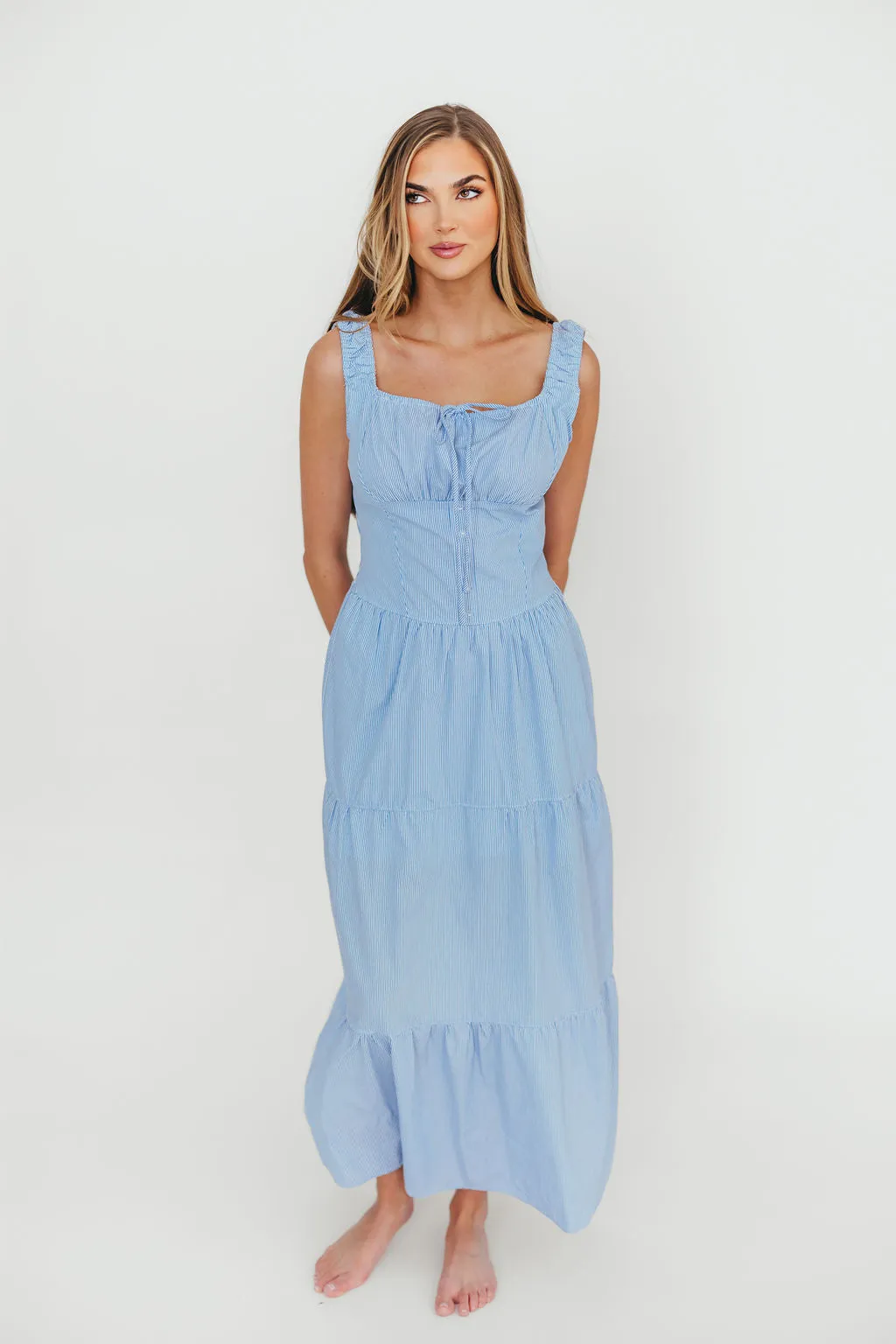 Katie 100% Cotton Maxi Dress in Blue Stripe