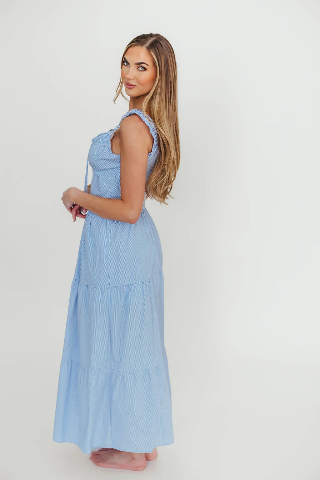 Katie 100% Cotton Maxi Dress in Blue Stripe