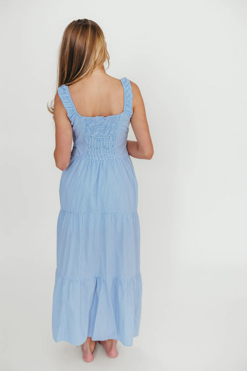 Katie 100% Cotton Maxi Dress in Blue Stripe