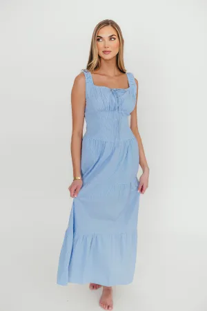 Katie 100% Cotton Maxi Dress in Blue Stripe