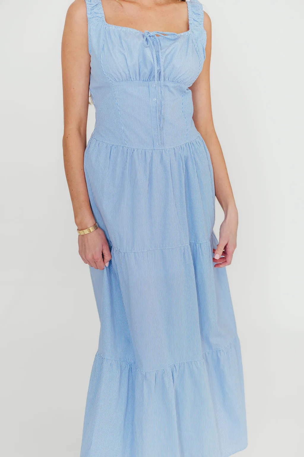 Katie 100% Cotton Maxi Dress in Blue Stripe