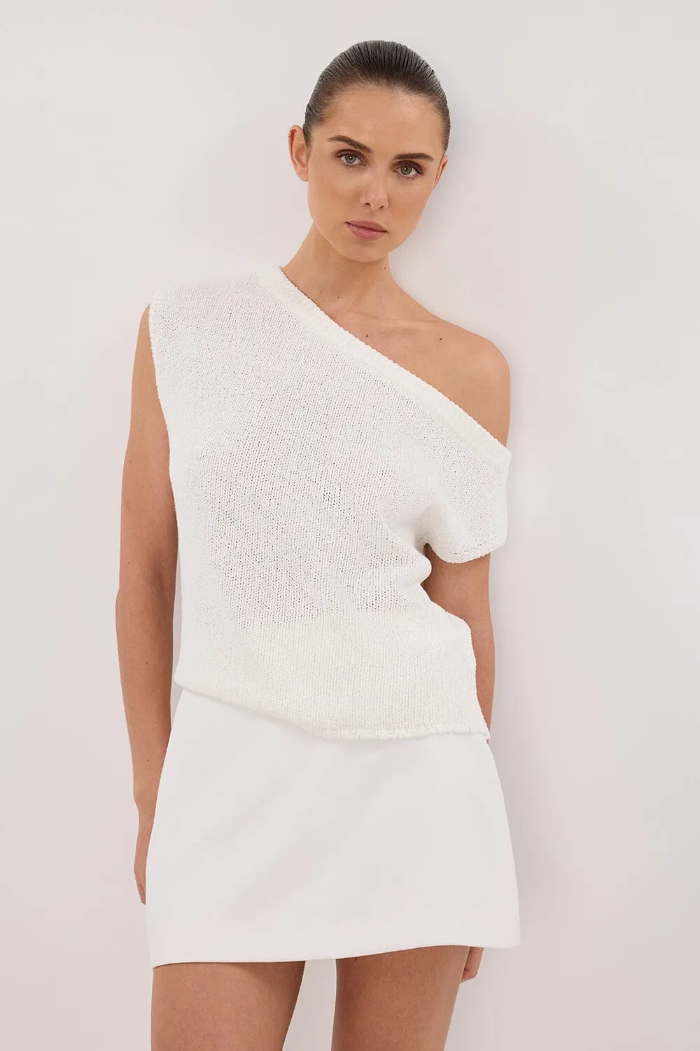 KERRY OFF WHITE ASYM KNIT TOP