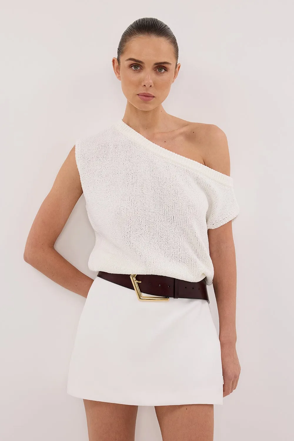 KERRY OFF WHITE ASYM KNIT TOP