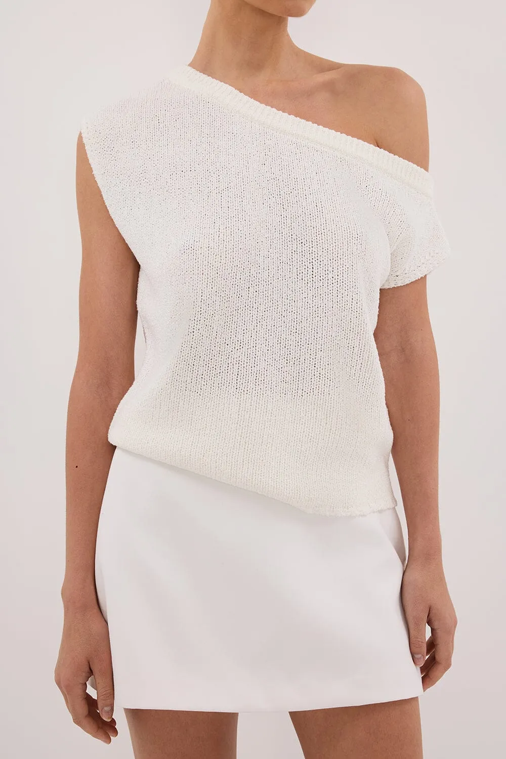 KERRY OFF WHITE ASYM KNIT TOP