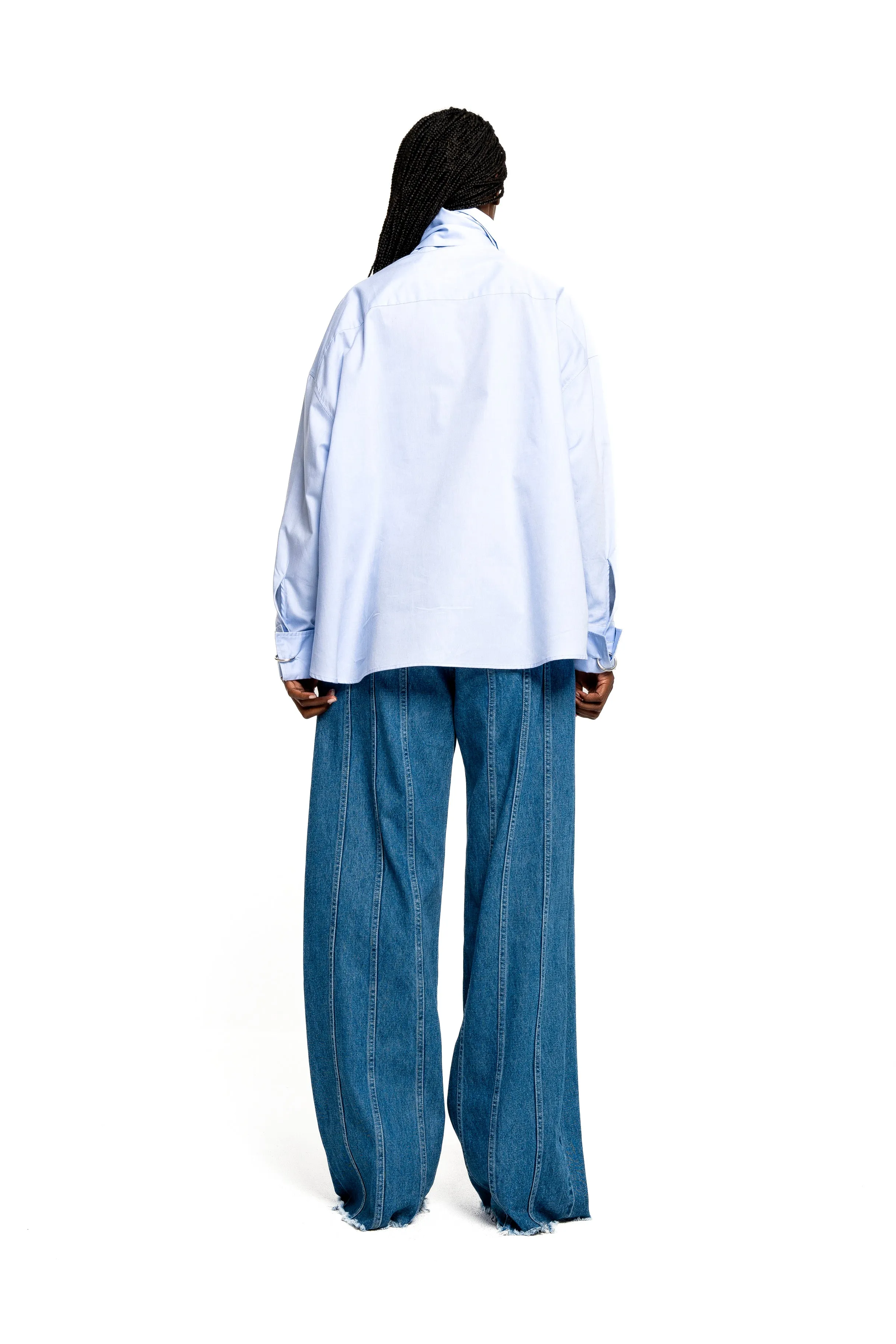 LIGHT BLUE LOOSE FIT TIE SHIRT