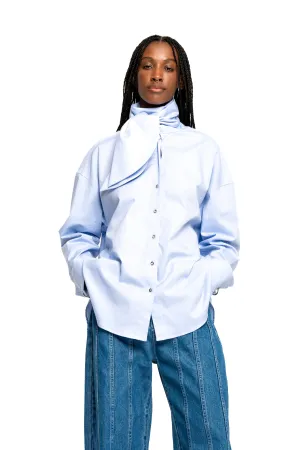 LIGHT BLUE LOOSE FIT TIE SHIRT