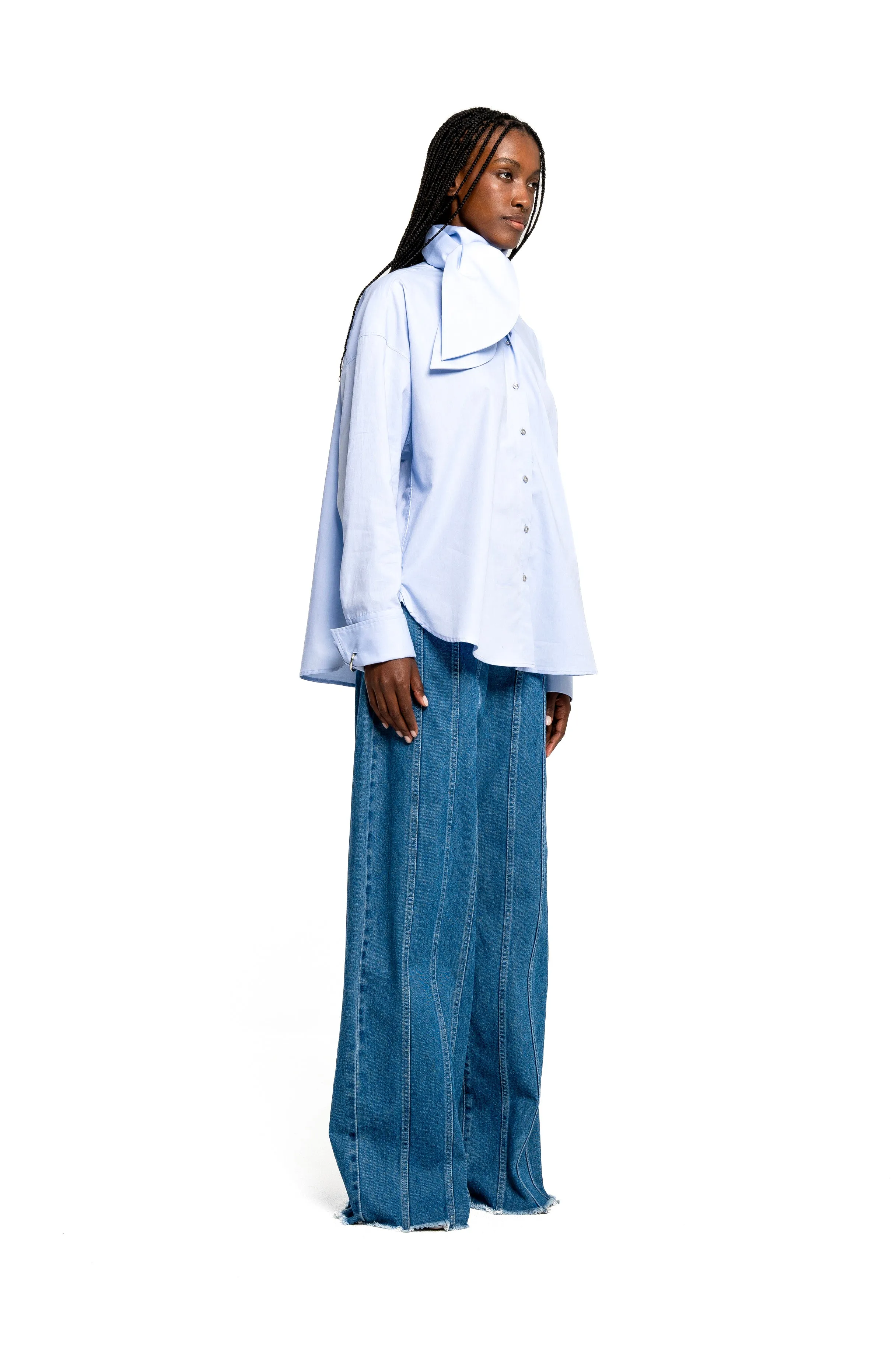 LIGHT BLUE LOOSE FIT TIE SHIRT