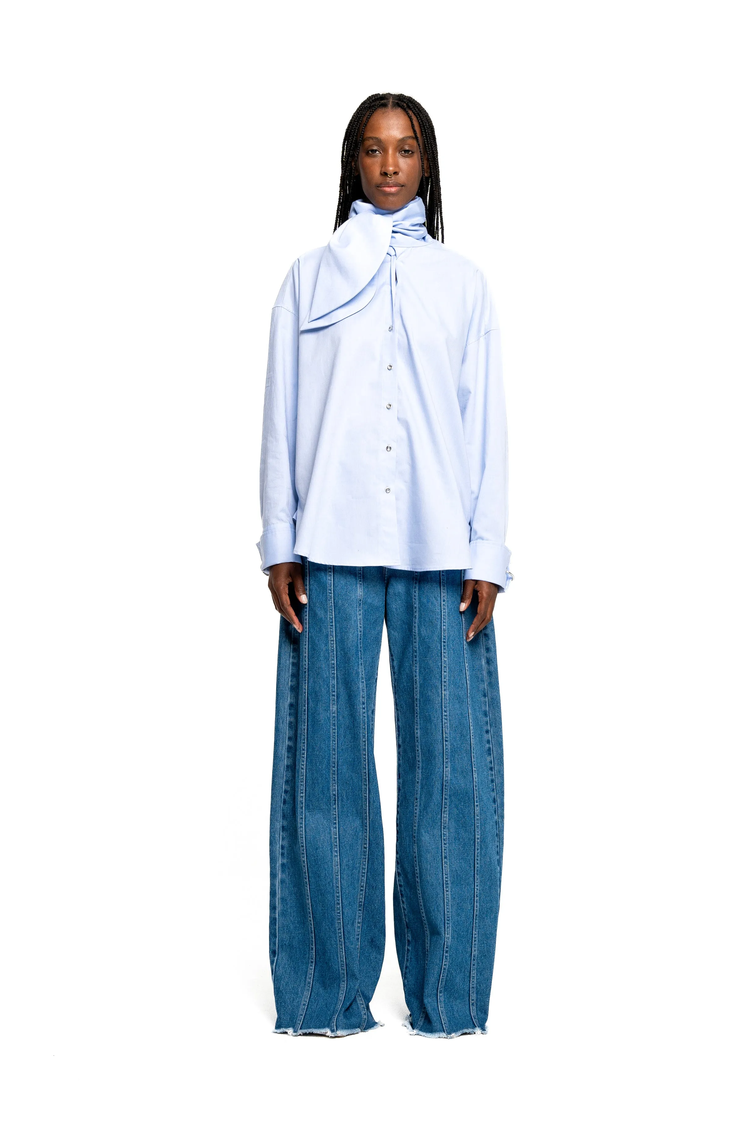 LIGHT BLUE LOOSE FIT TIE SHIRT