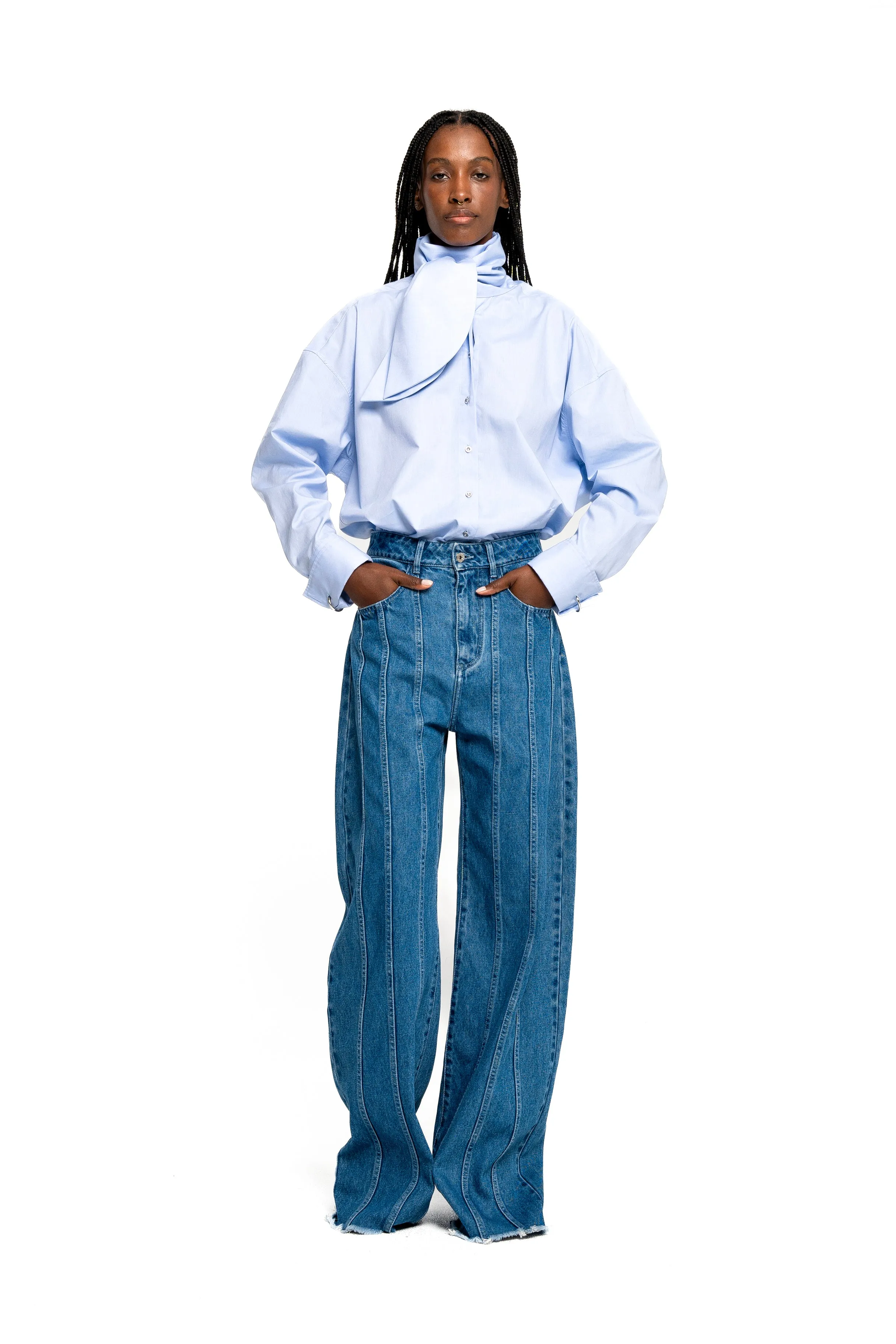LIGHT BLUE LOOSE FIT TIE SHIRT