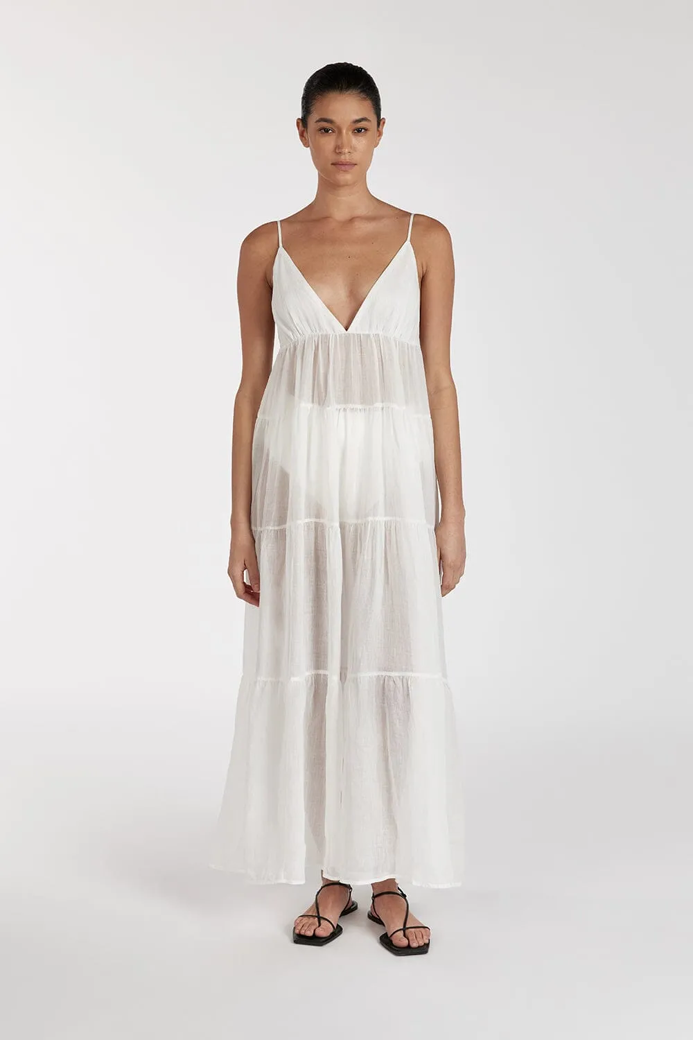 LIZA WHITE RAMIE MIDI DRESS