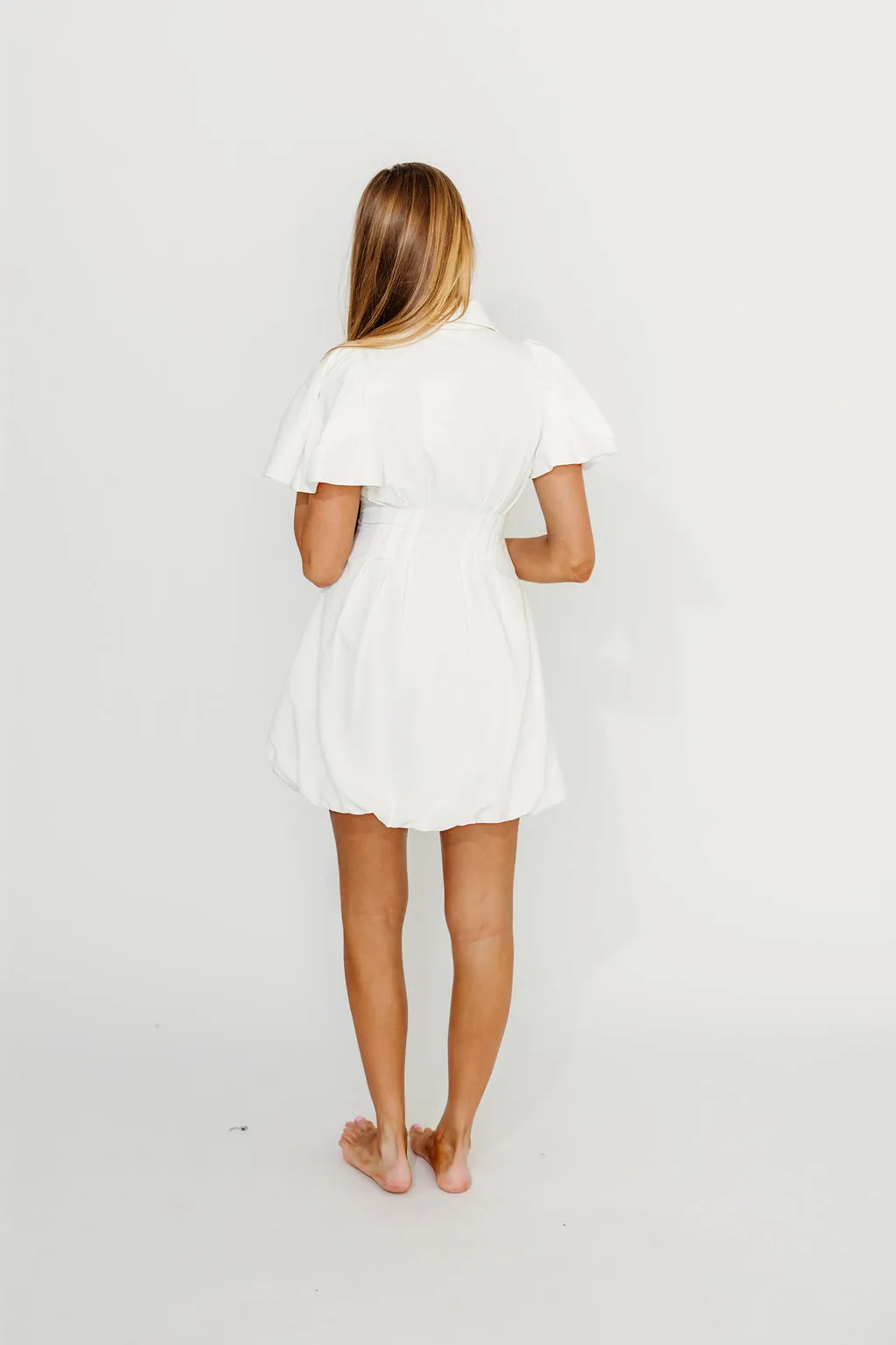 Melissa Bubble Sleeve Mini Dress in White