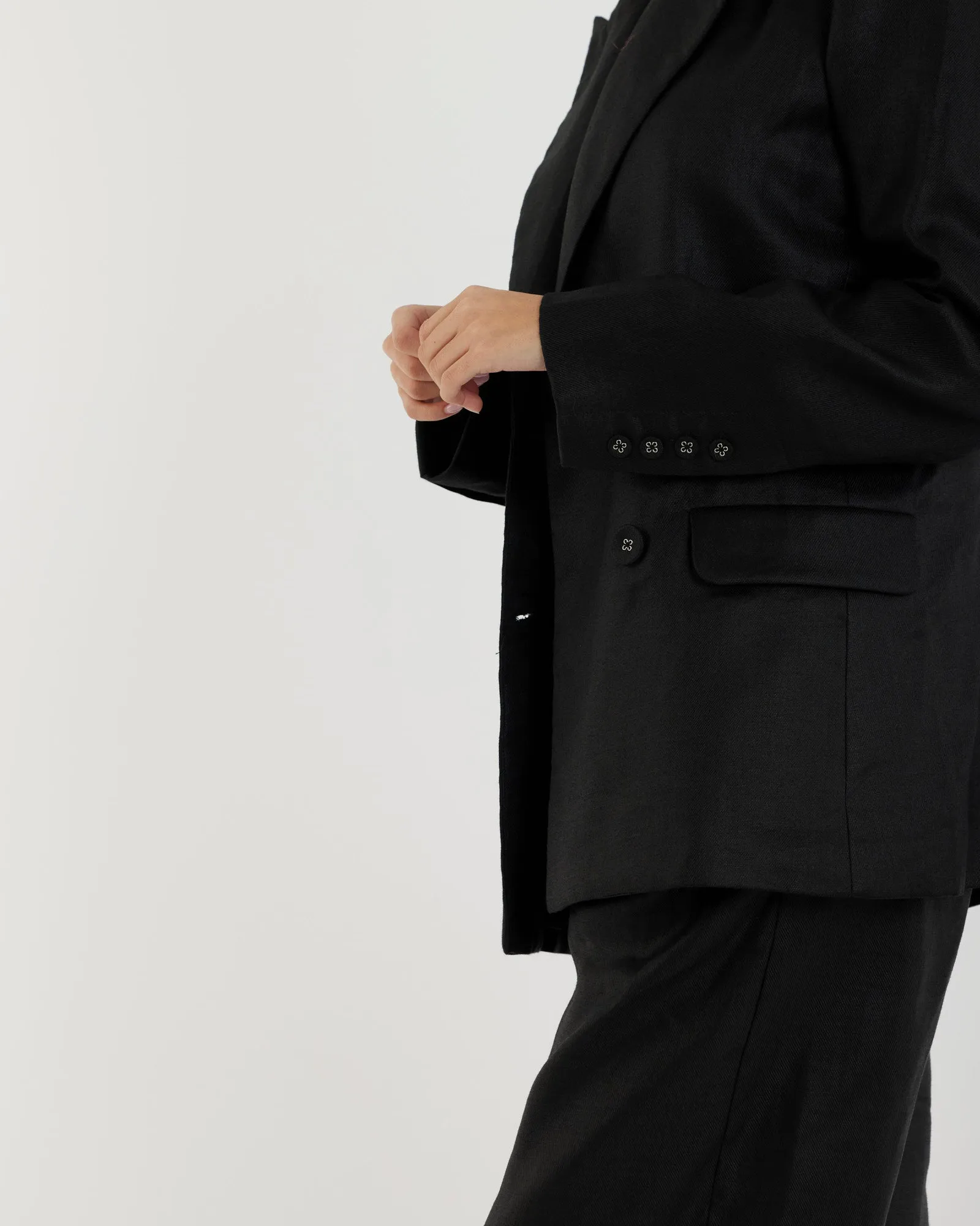 Mia Double Breasted Tie Blazer - Black