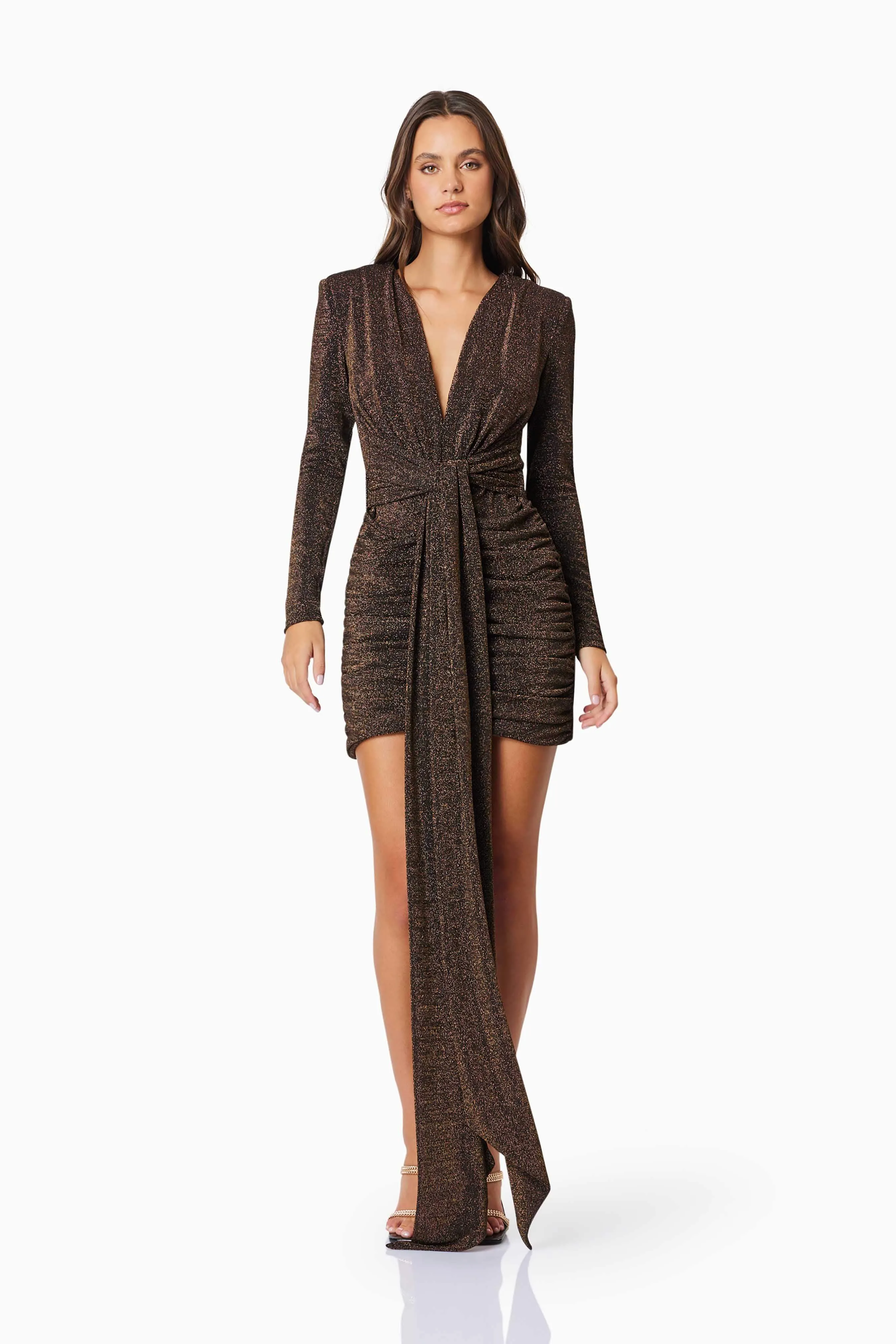 Nalani Long Sleeve Mini Dress In Black & Gold