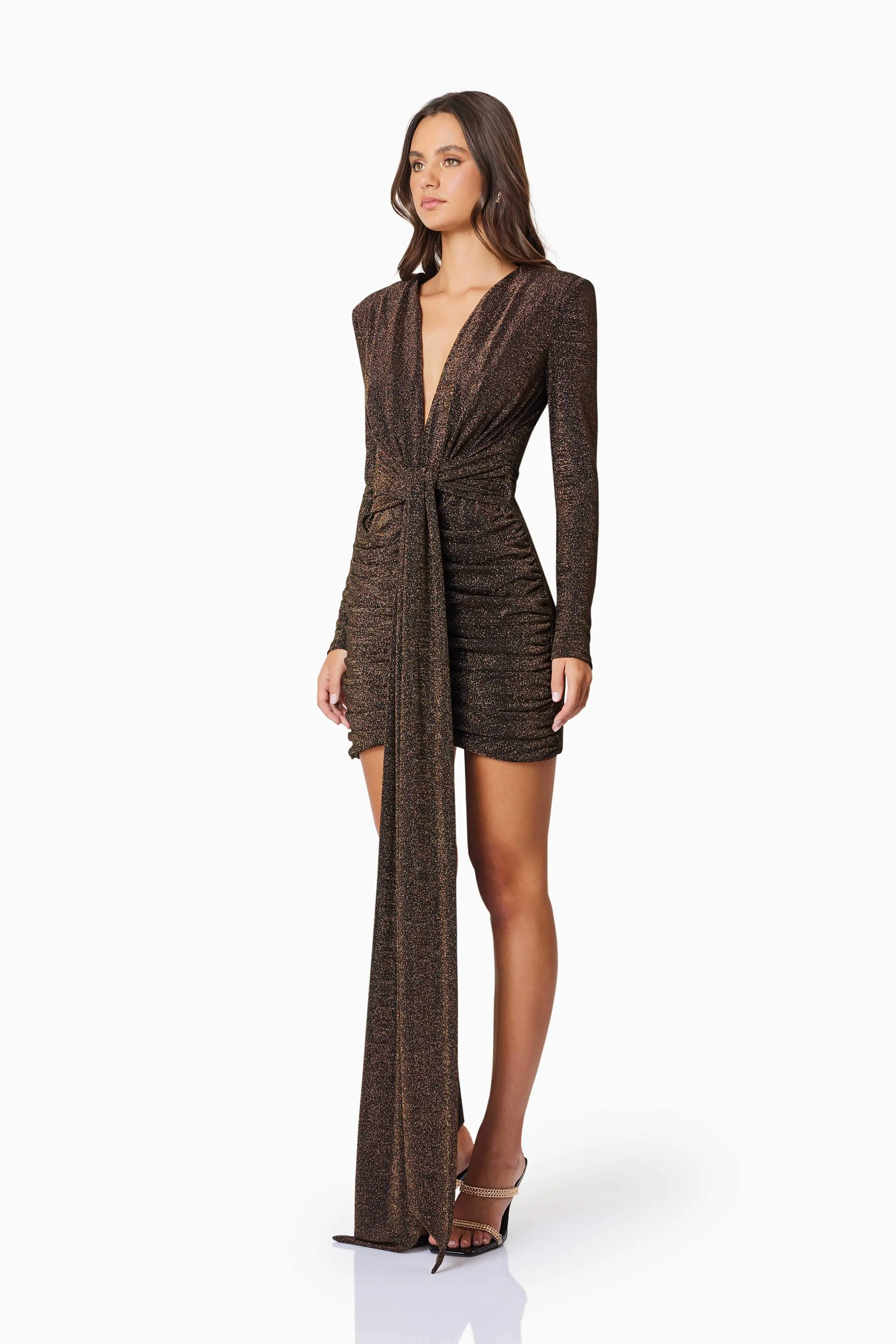 Nalani Long Sleeve Mini Dress In Black & Gold