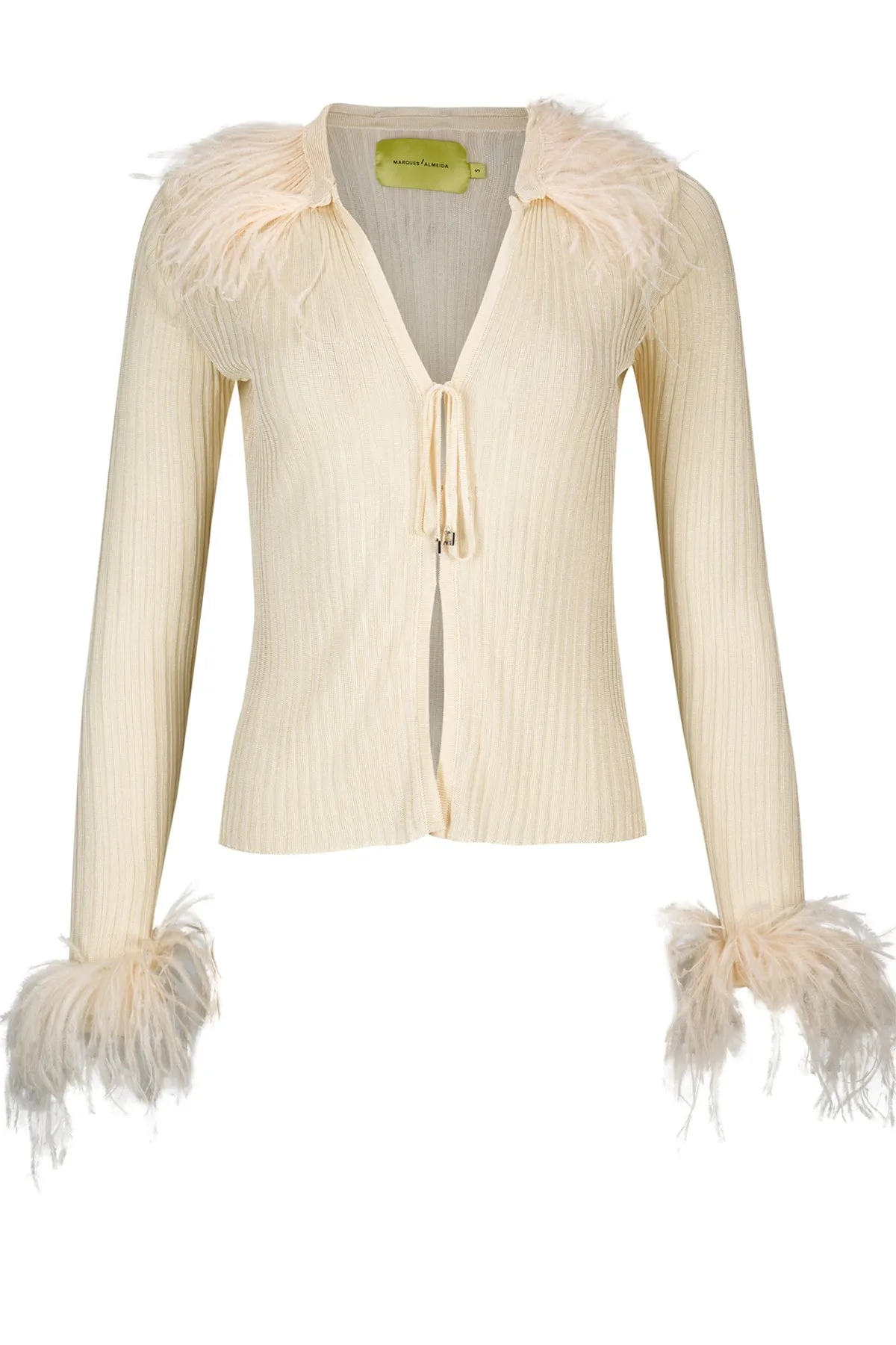 OFF-WHITE VISCOSE KNITTED TOP WITH FEATHERS