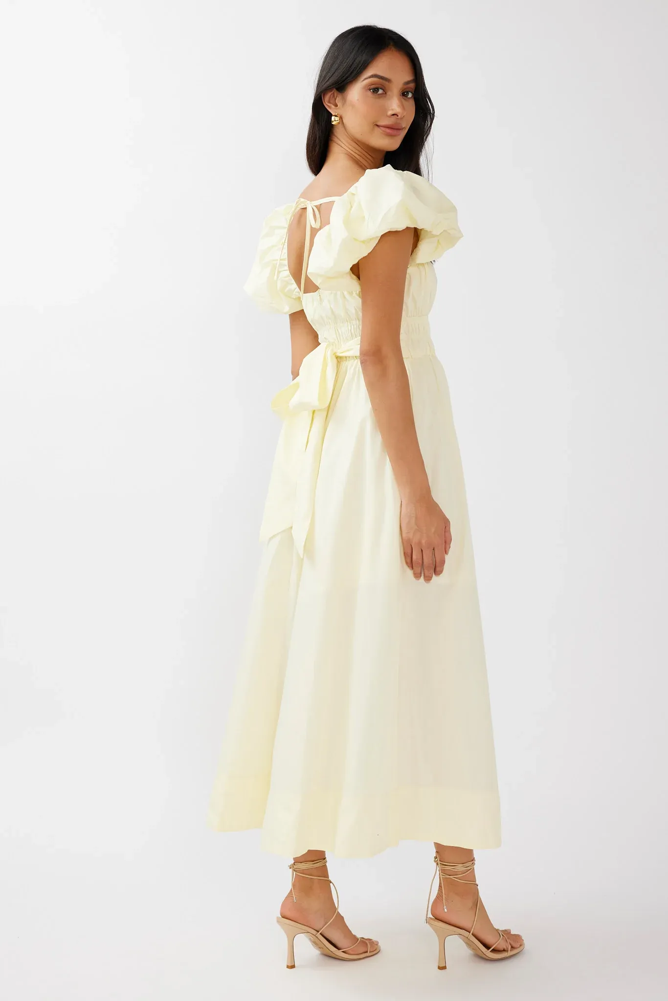 Rose Meadow Puffed Sleeve Midi Dress Banana