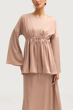 Samia Satin Tie Front Top - Cafe au Lait