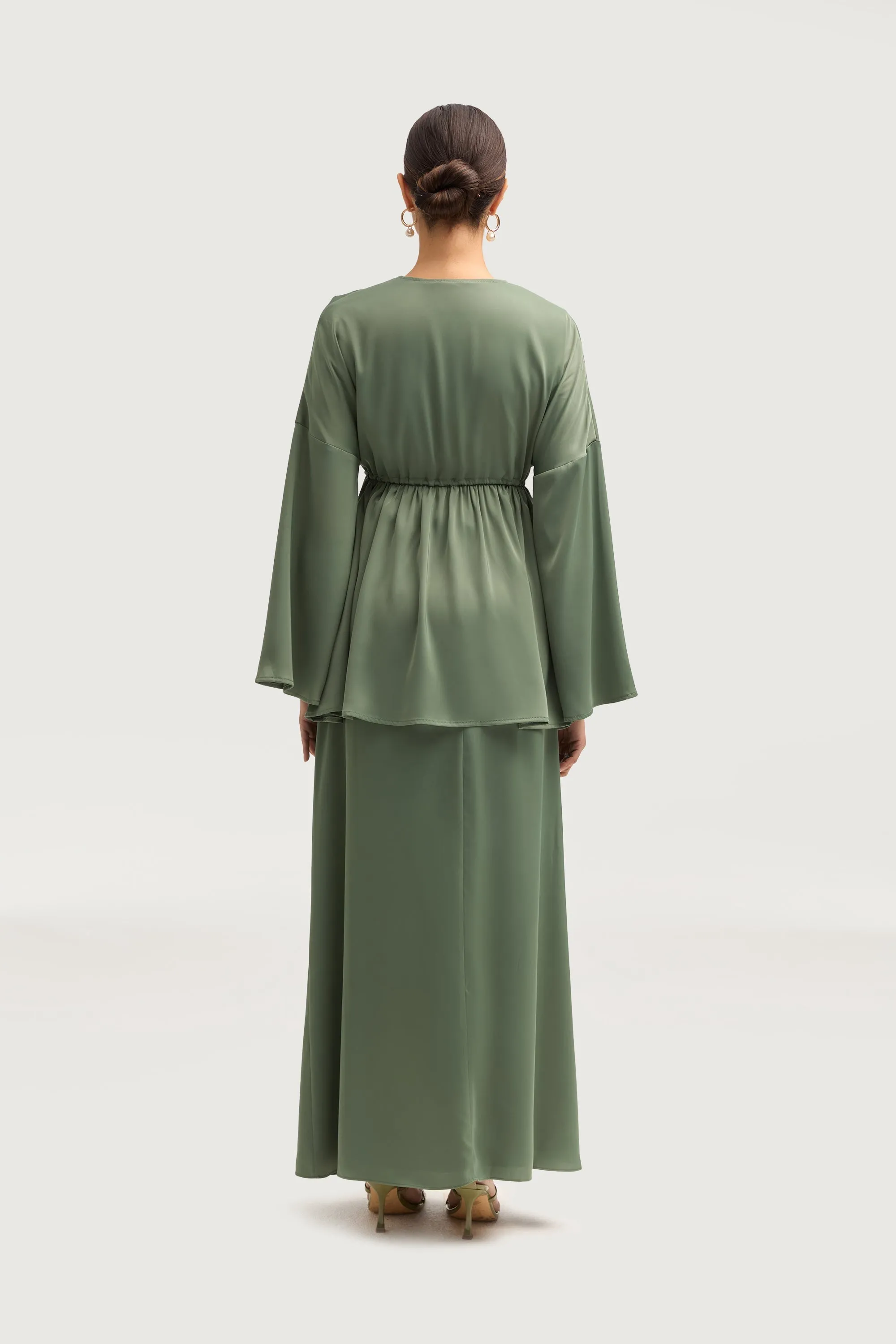 Samia Satin Tie Front Top - Sage