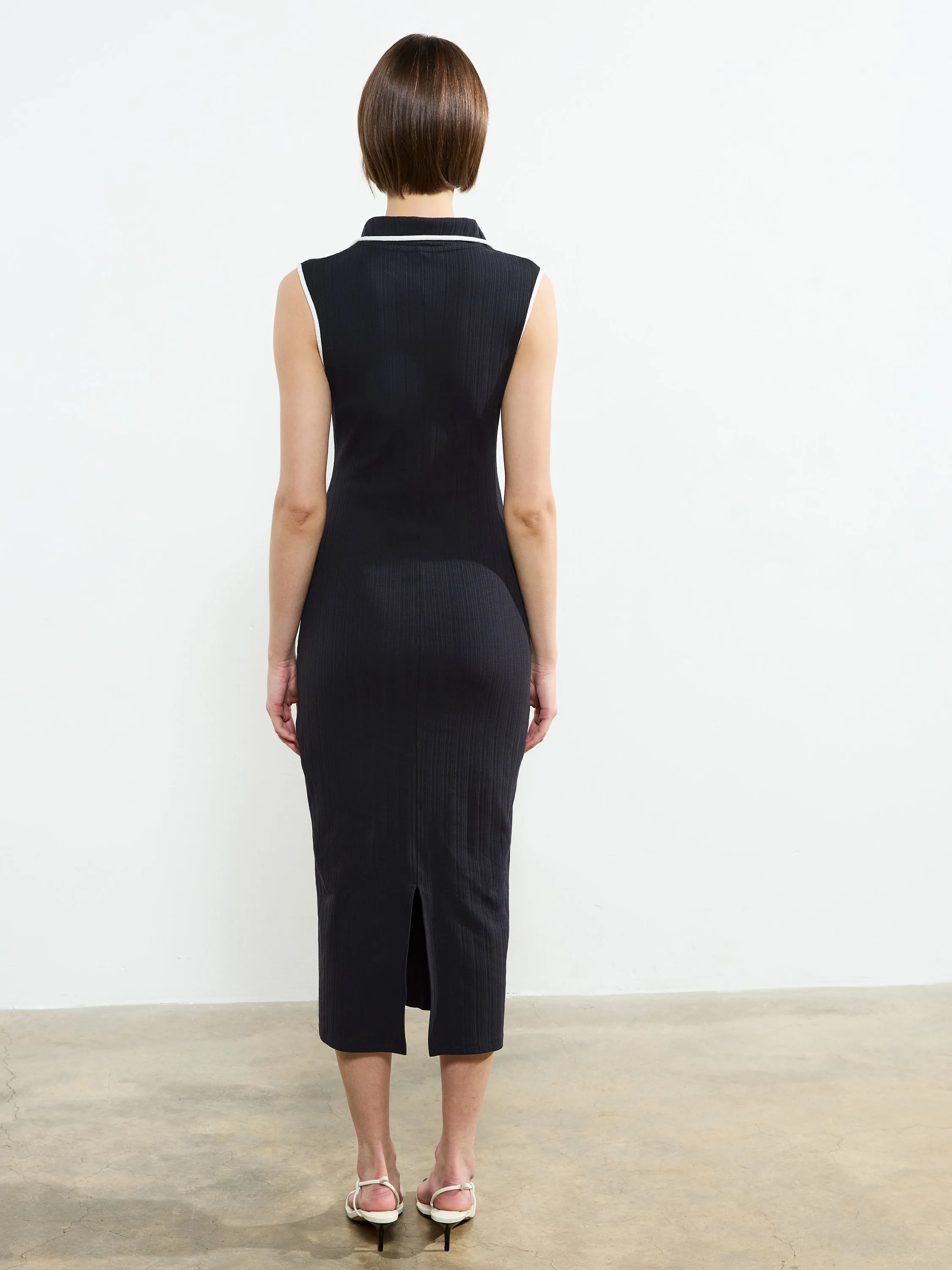 Sasia Rib Binding Collared Midi Dress