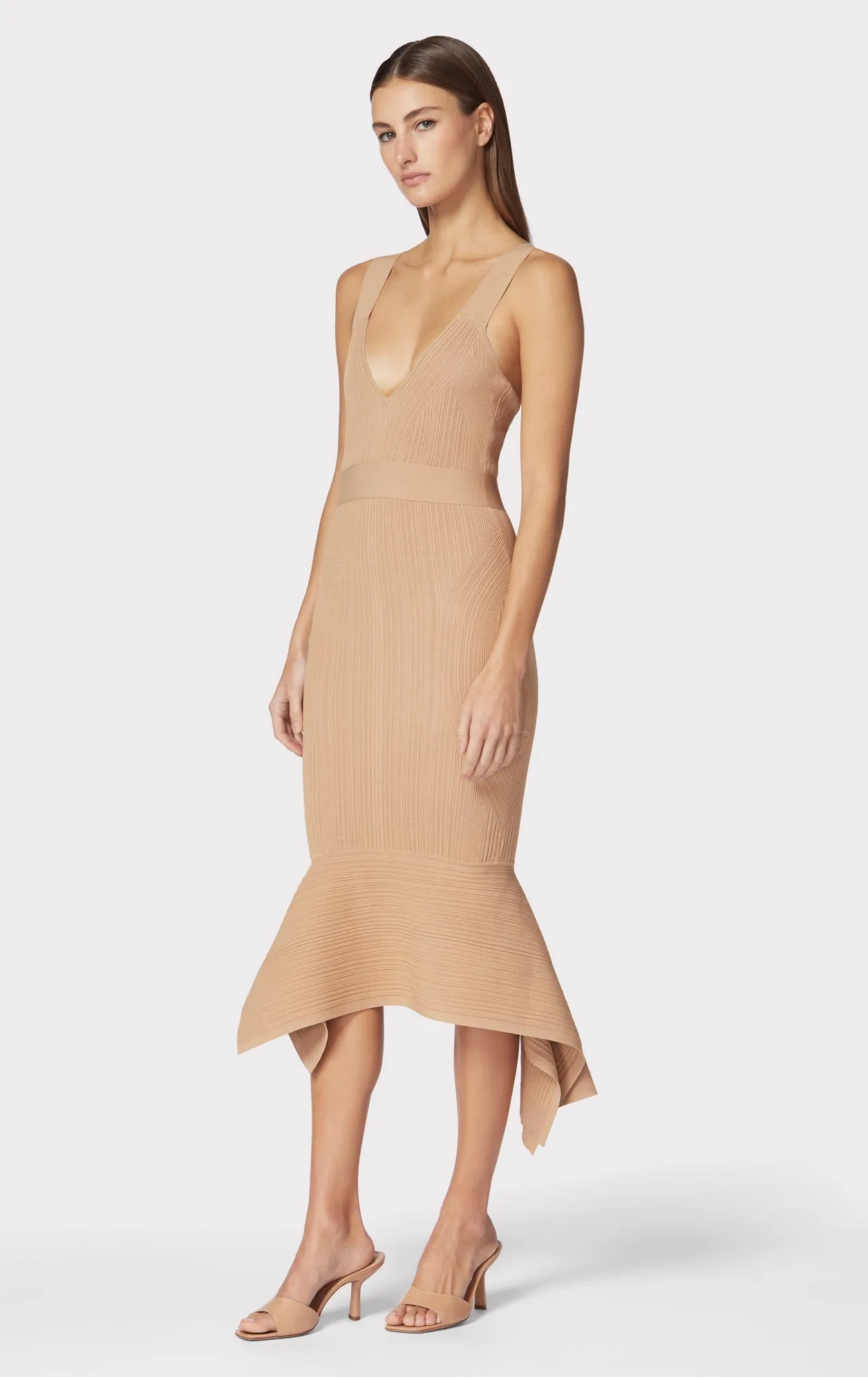 VARIEGATED RIB FISHTAIL MIDI DRESS