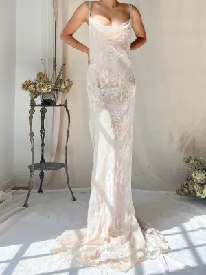 Vintage Almond Silk Cowl Bias Gown - L