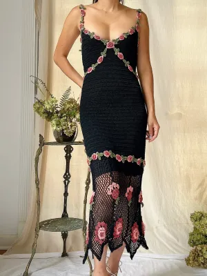 Vintage Black Crochet Dress - M/L