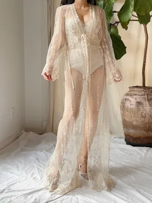 Vintage Ecru Tulle Dressing Gown - S-M