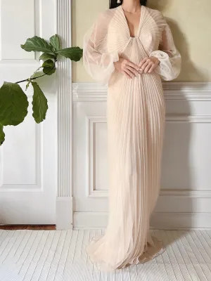 Vintage Eggshell Pleated Chiffon Dress - S