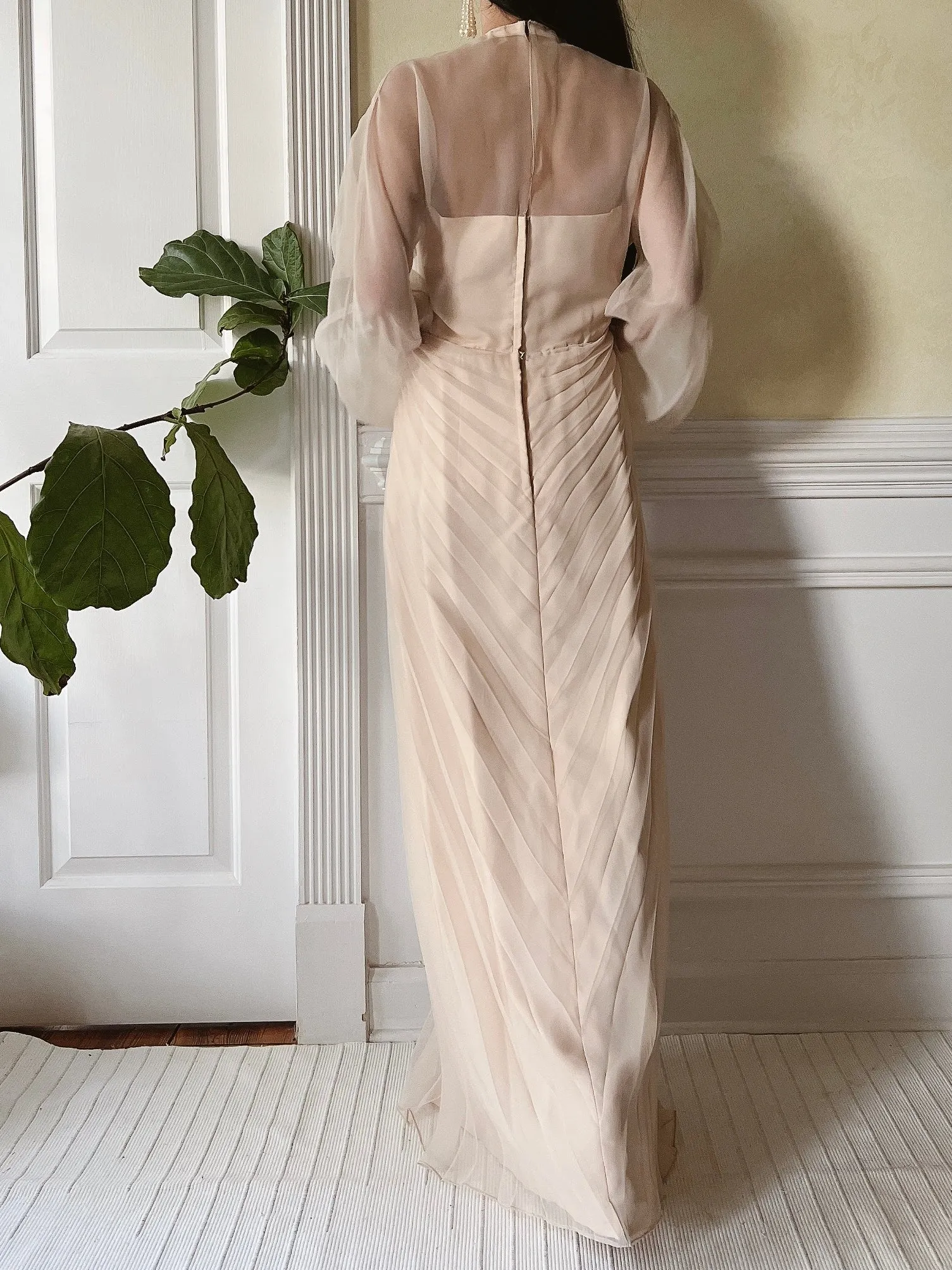 Vintage Eggshell Pleated Chiffon Dress - S