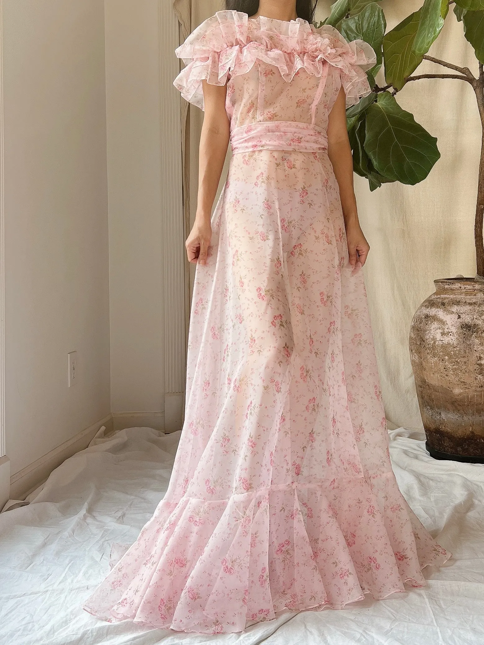 Vintage Floral Print Elastic Off-the-Shoulder Dress - XS/S