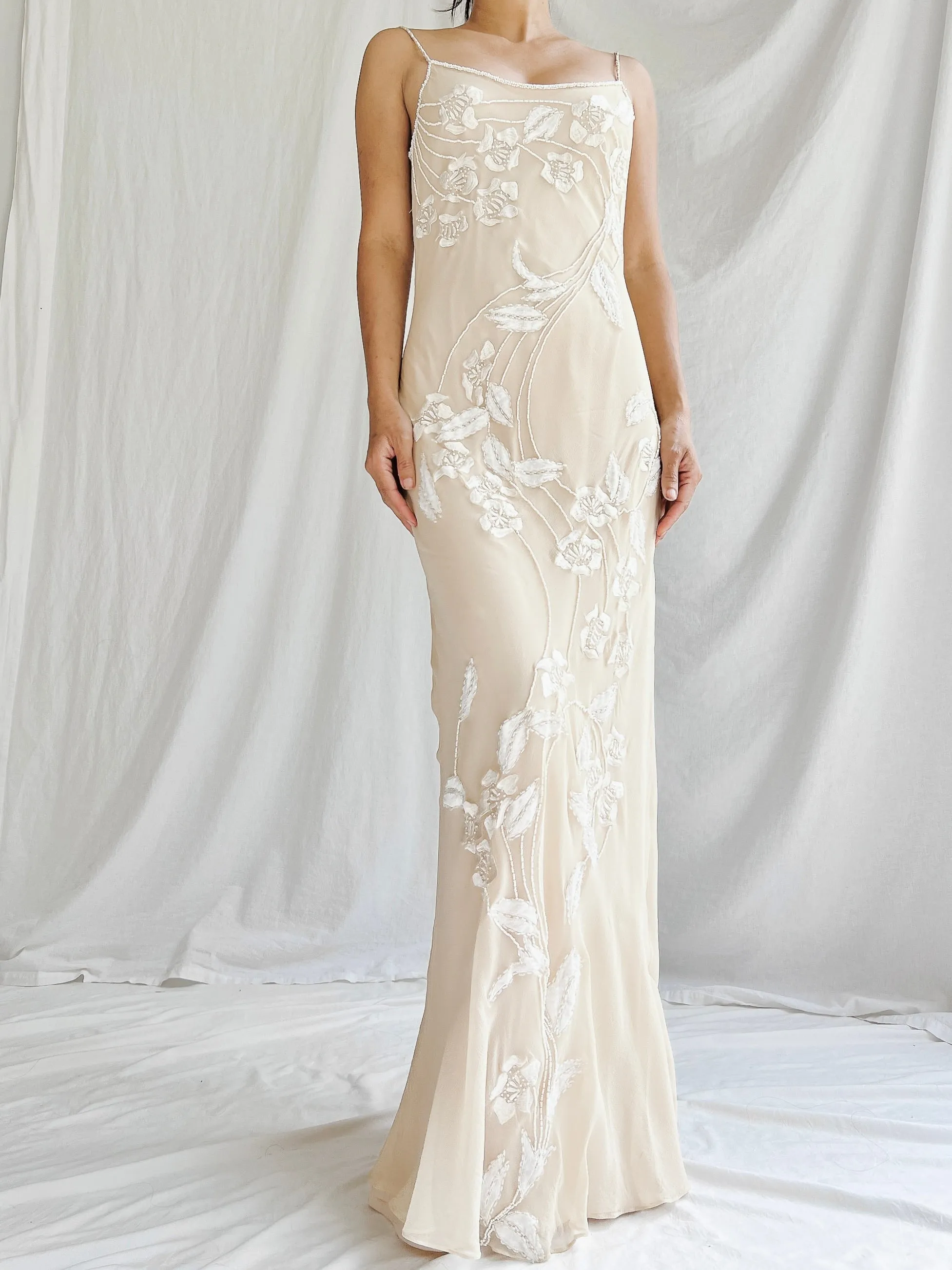 Vintage Ivory Silk Bias Gown - XS/S