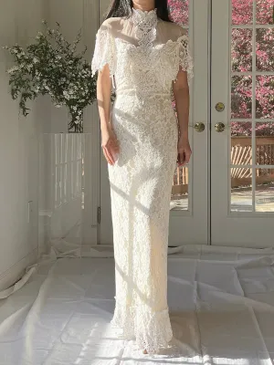 Vintage Lace Illusion Neck Dress - S/M