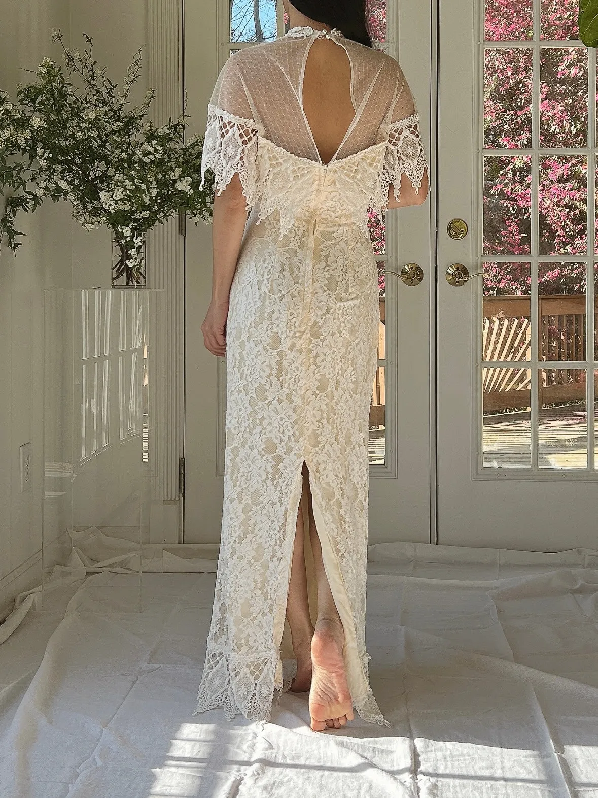 Vintage Lace Illusion Neck Dress - S/M