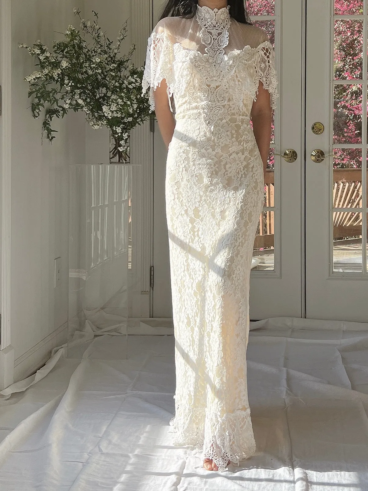 Vintage Lace Illusion Neck Dress - S/M