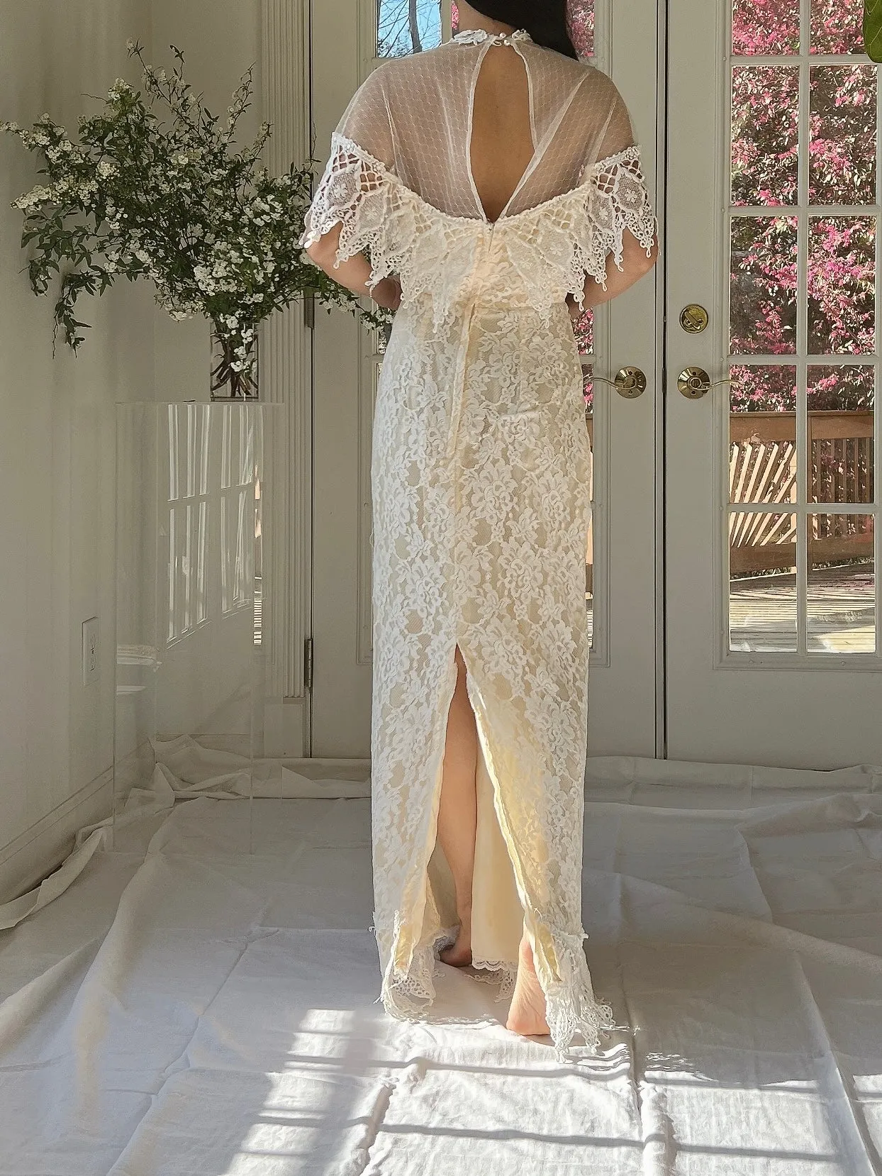 Vintage Lace Illusion Neck Dress - S/M