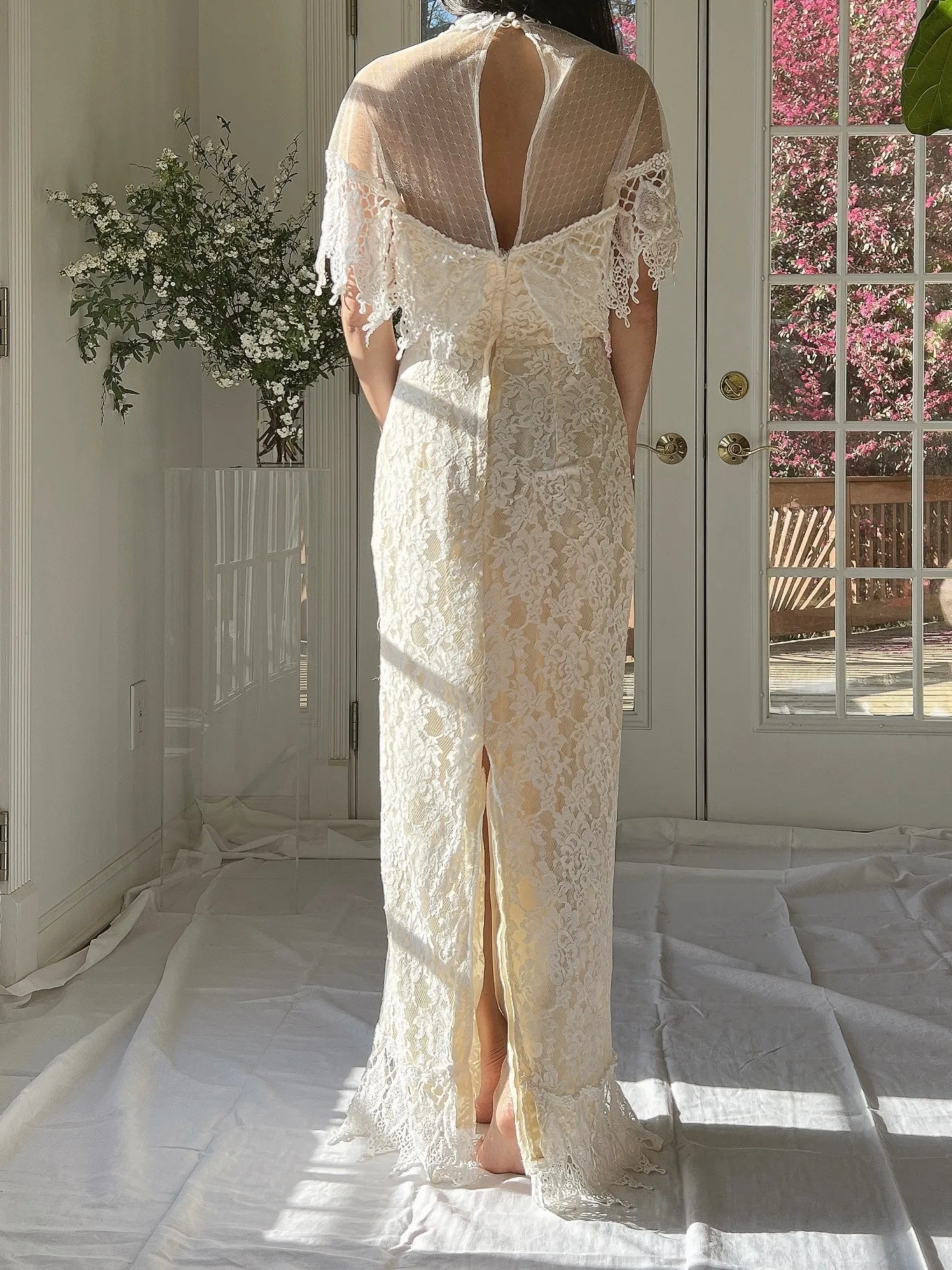 Vintage Lace Illusion Neck Dress - S/M