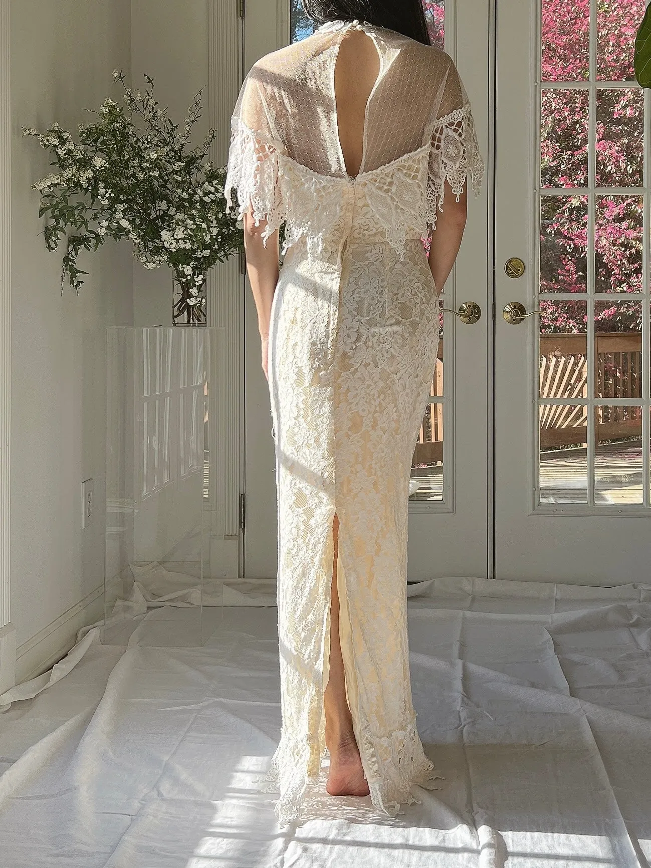 Vintage Lace Illusion Neck Dress - S/M