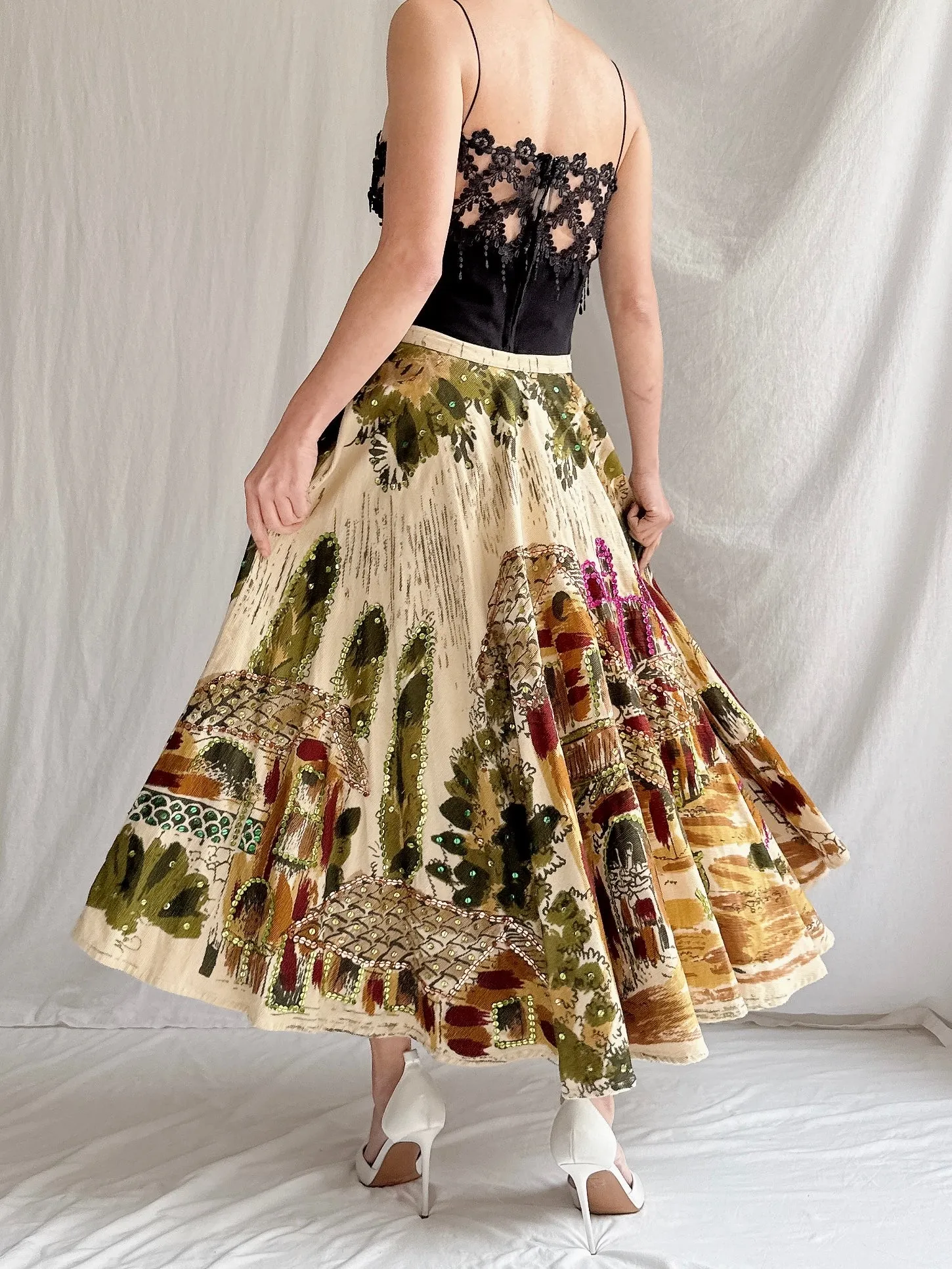 Vintage Monica Sequined Landscape Skirt - M