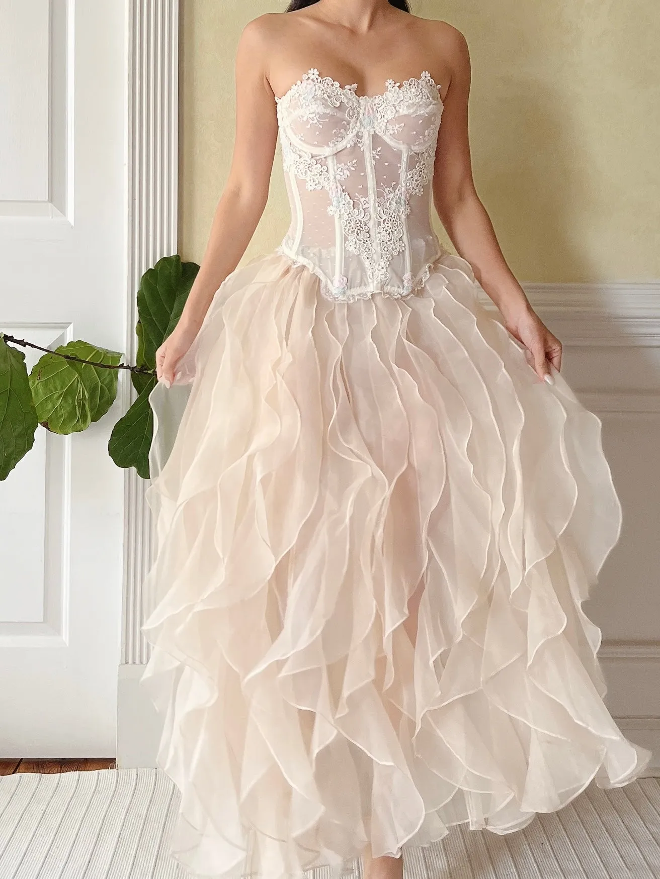 Vintage Nude Organza Ruffle Skirt - S-L