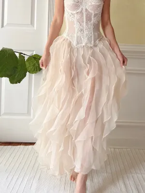 Vintage Nude Organza Ruffle Skirt - S-L