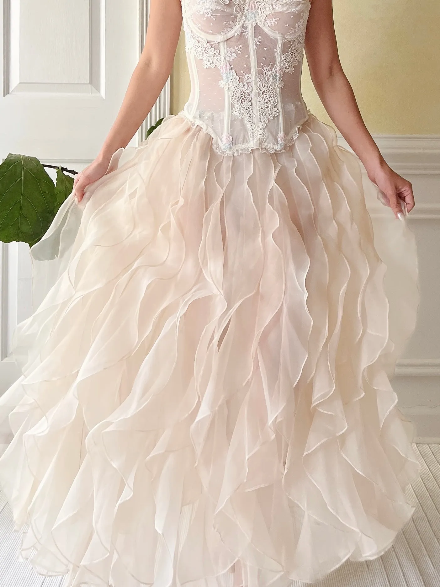 Vintage Nude Organza Ruffle Skirt - S-L