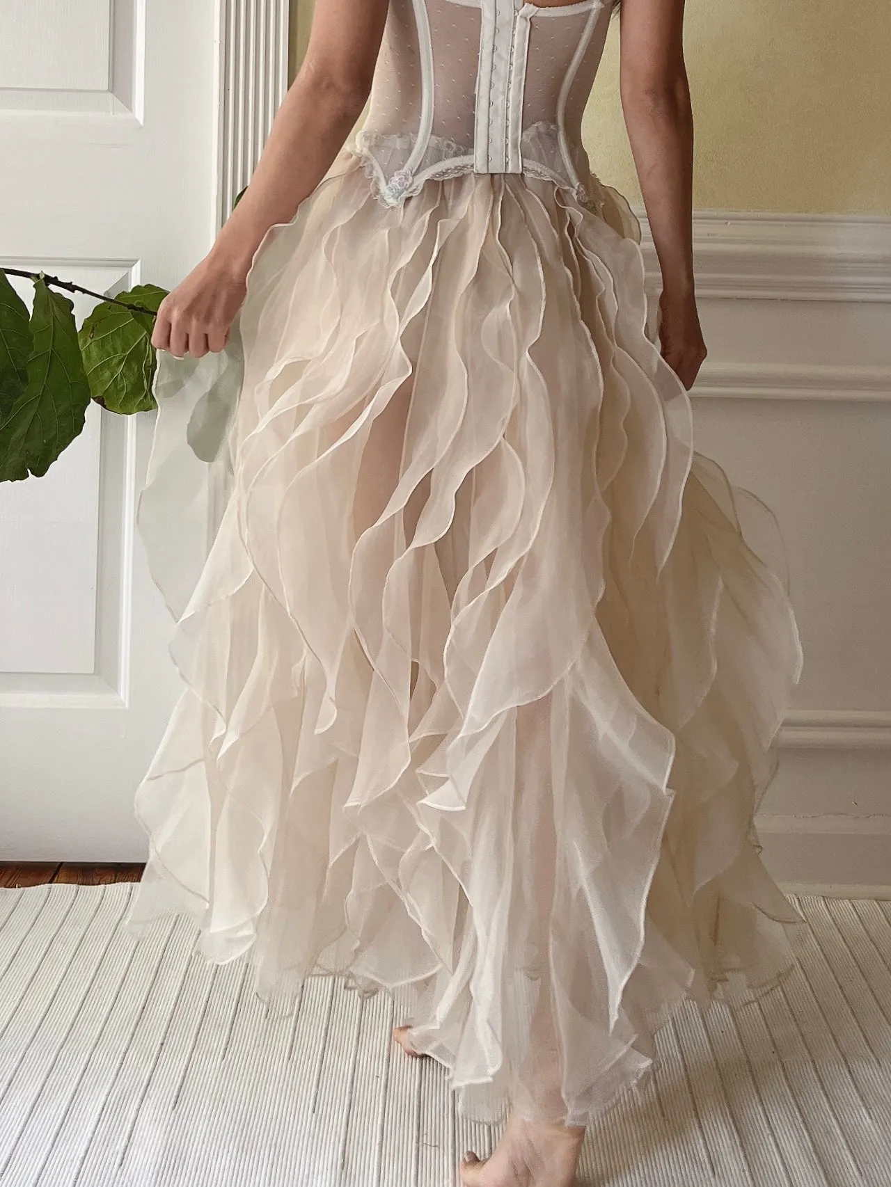 Vintage Nude Organza Ruffle Skirt - S-L