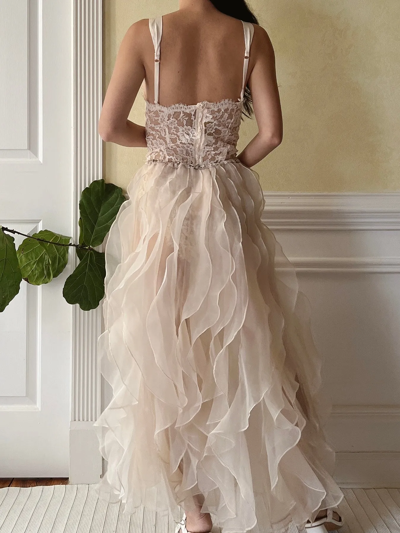 Vintage Nude Organza Ruffle Skirt - S-L