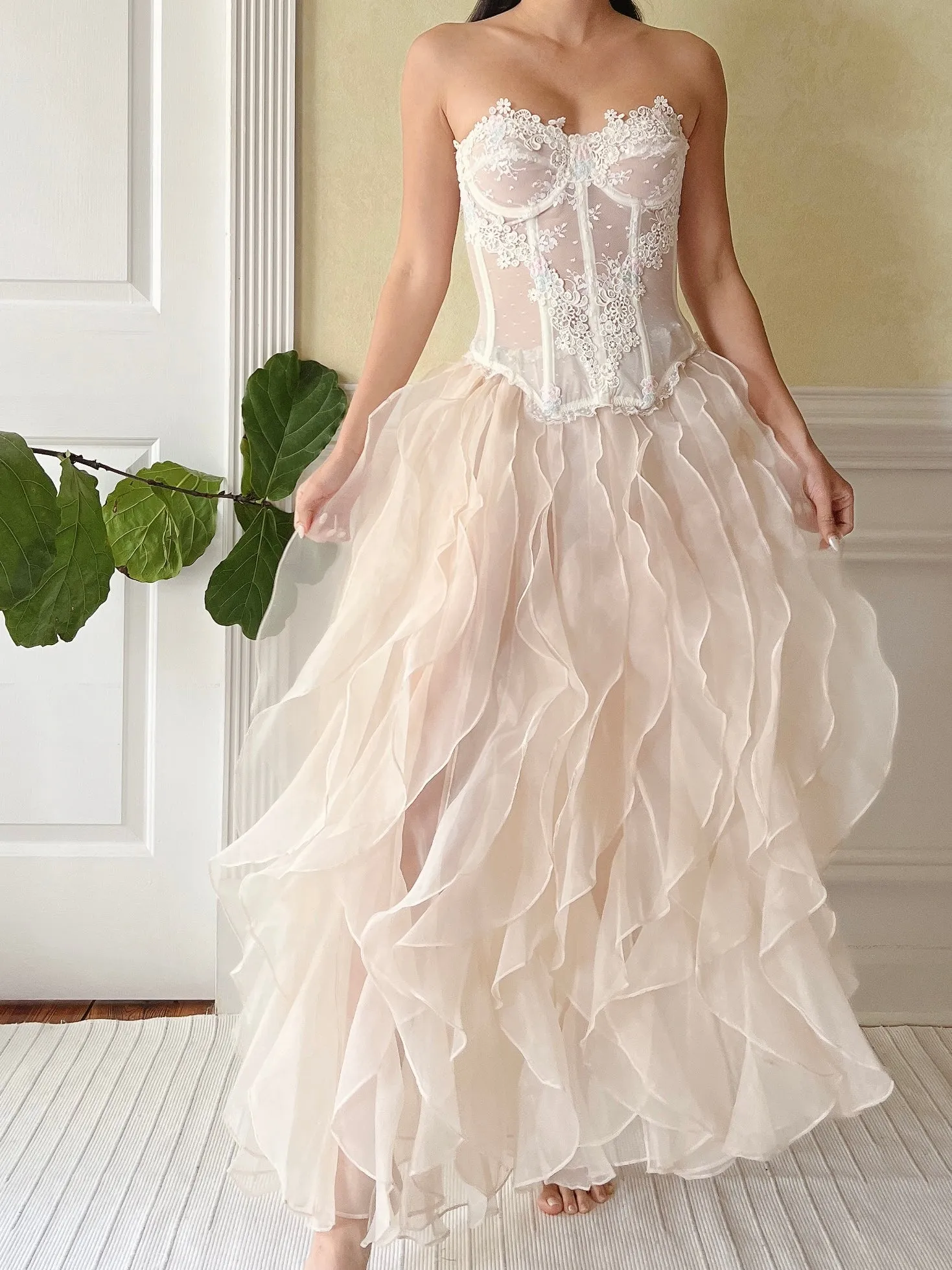 Vintage Nude Organza Ruffle Skirt - S-L