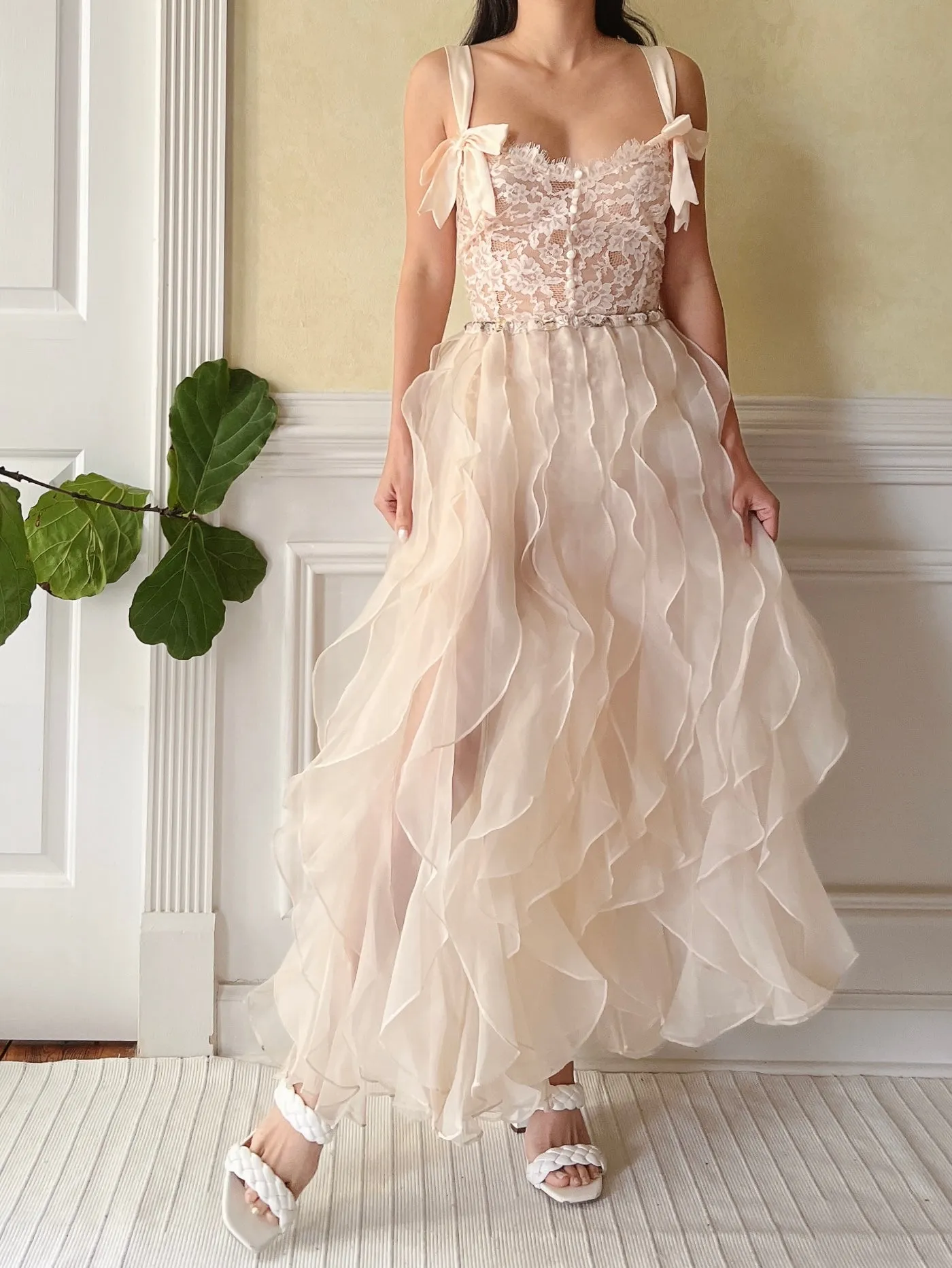 Vintage Nude Organza Ruffle Skirt - S-L