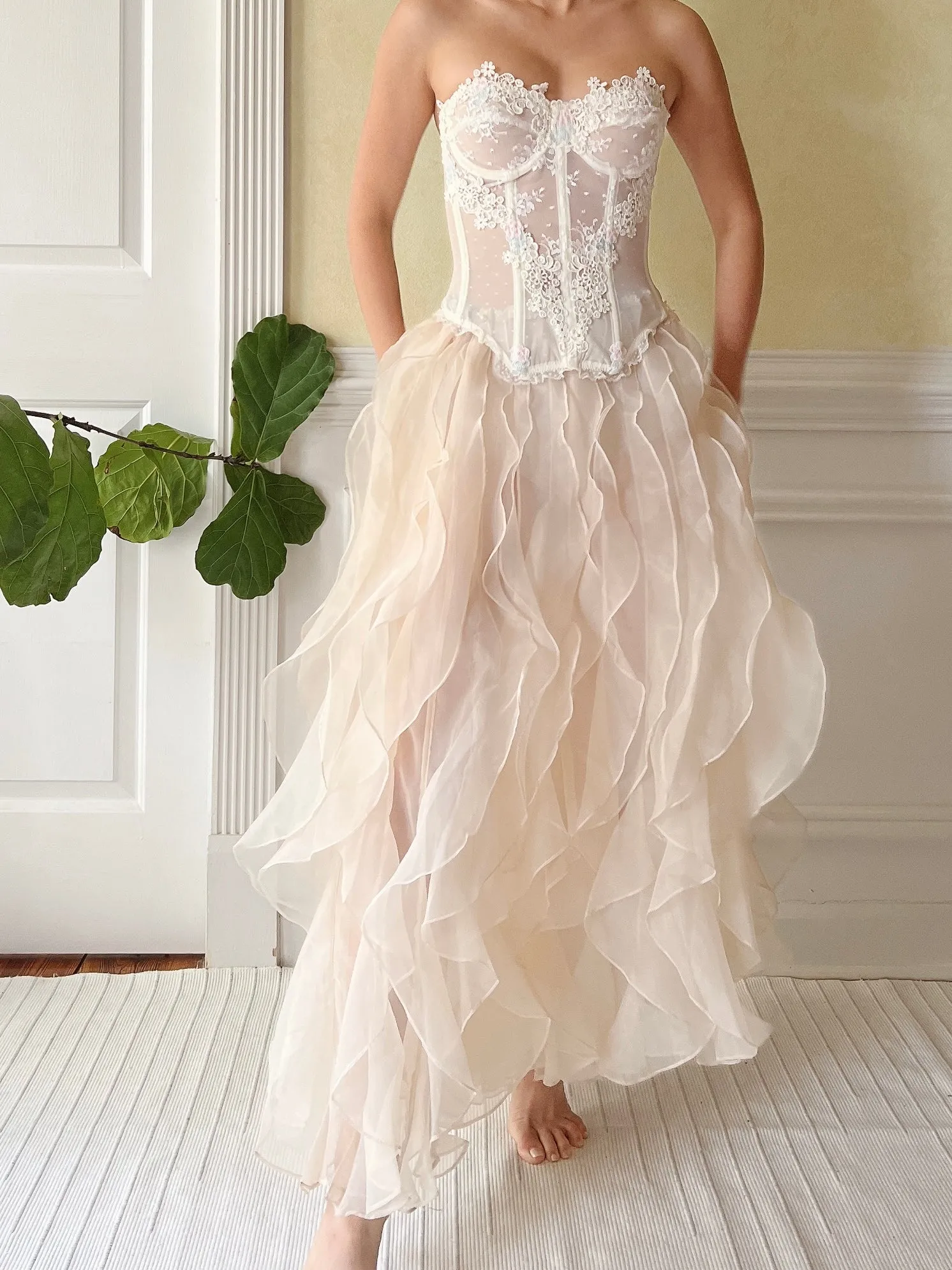 Vintage Nude Organza Ruffle Skirt - S-L