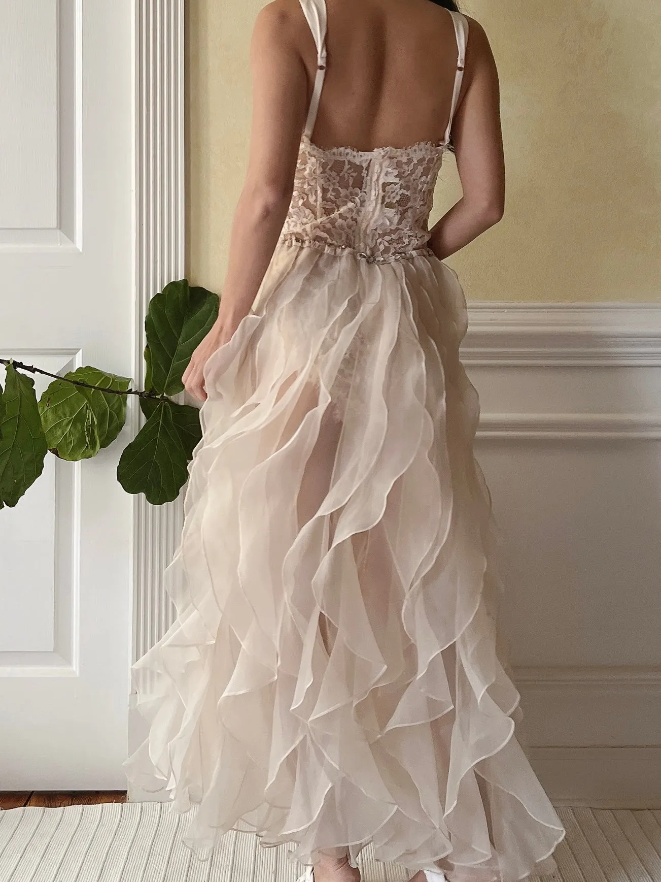 Vintage Nude Organza Ruffle Skirt - S-L