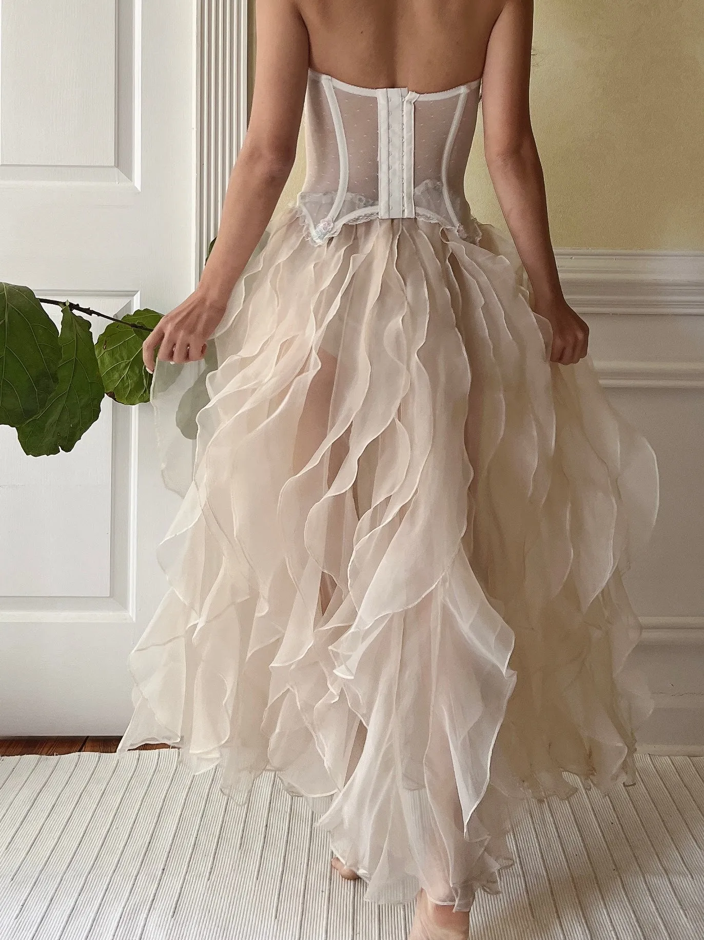 Vintage Nude Organza Ruffle Skirt - S-L