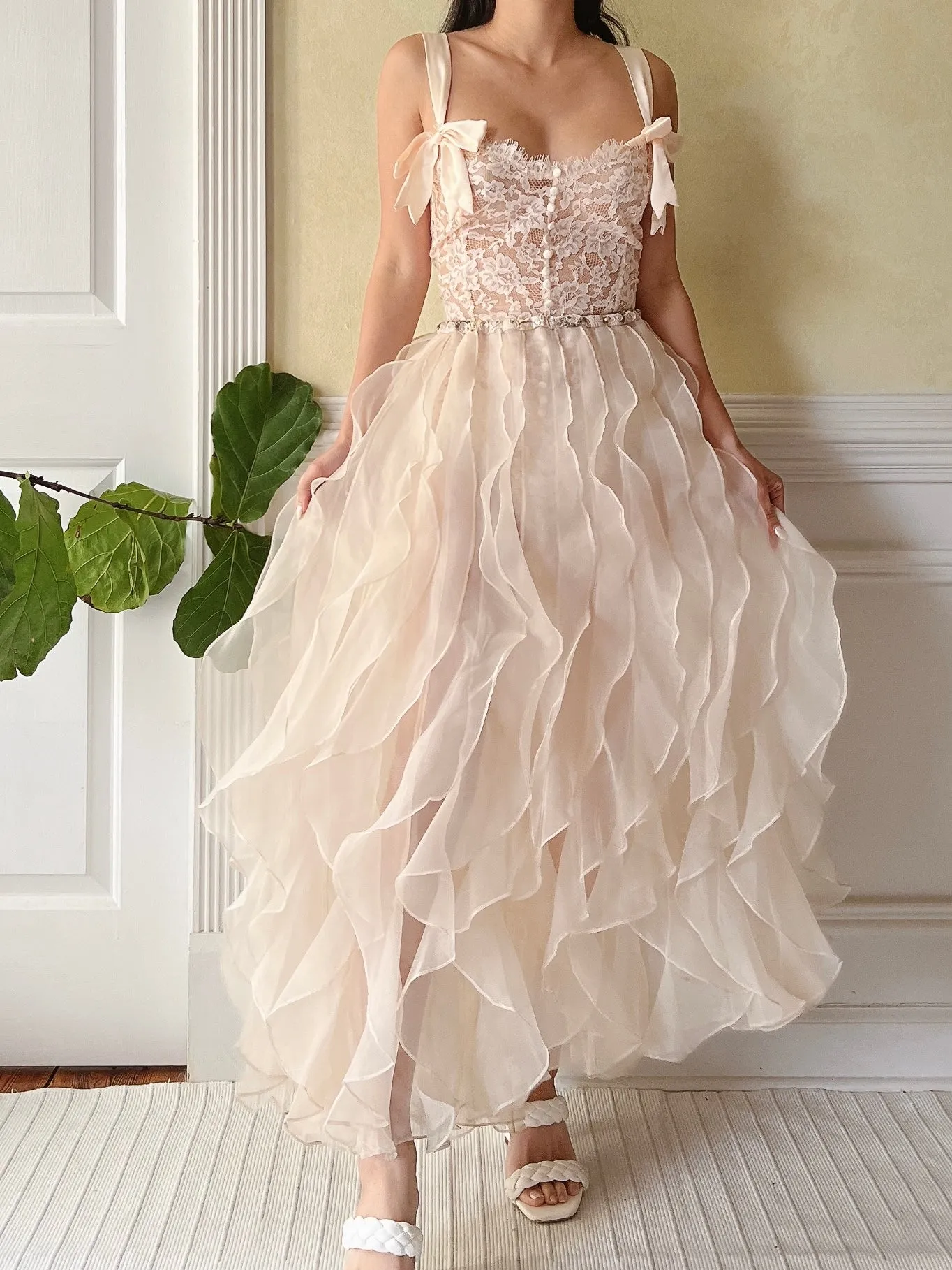 Vintage Nude Organza Ruffle Skirt - S-L